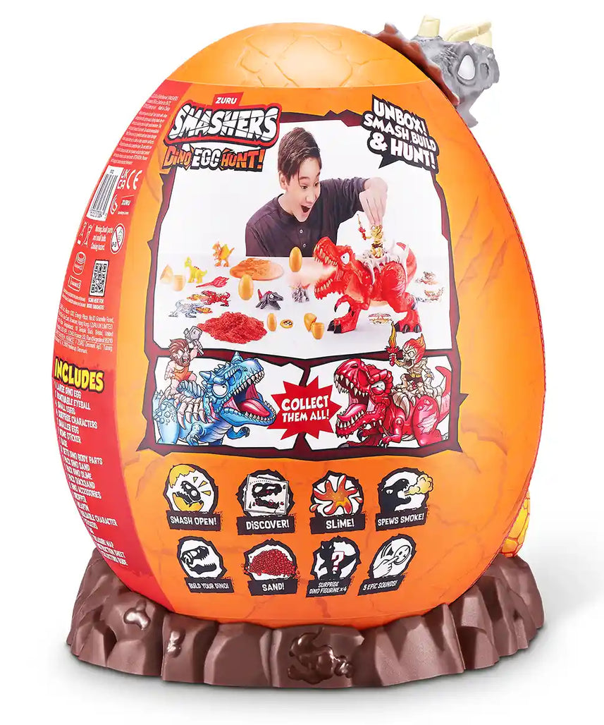 Smashers Dino Egg Hunt Fire Breathing Dinosaur Toy with Lights Sounds and 35 Surprises, Sand and Slime Excavation Kit for Boys and Girls Ages 3 and Up