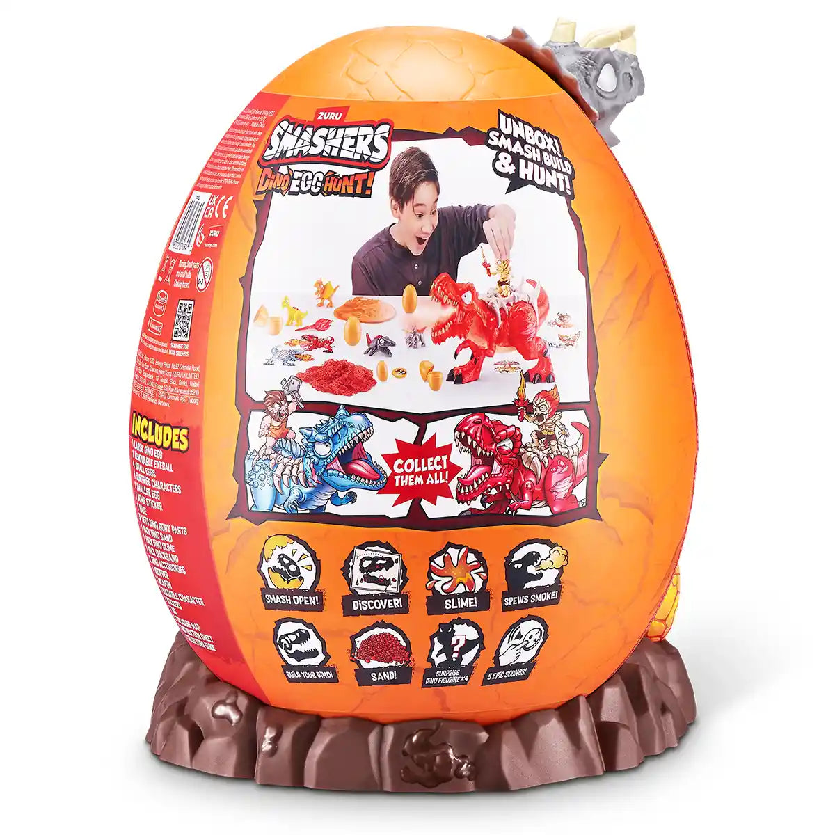 Smashers Dino Egg Hunt Fire Breathing Dinosaur Toy with Lights Sounds and 35 Surprises, Sand and Slime Excavation Kit for Boys and Girls Ages 3 and Up