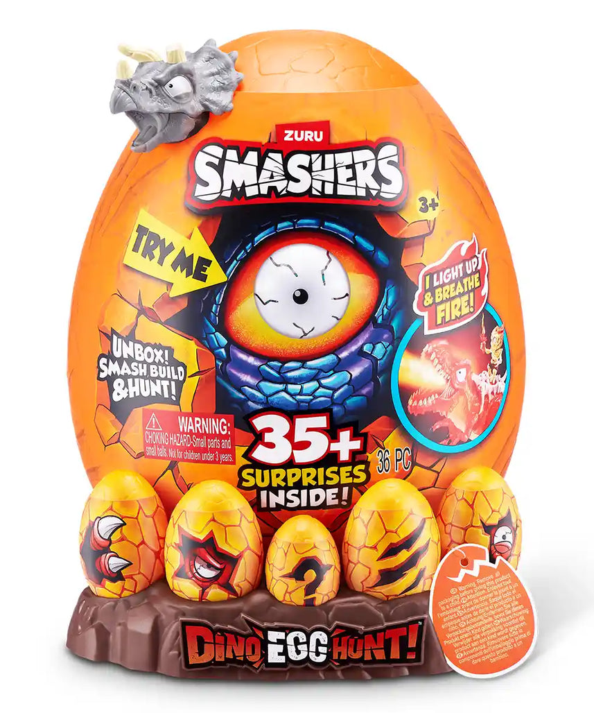 Smashers Dino Egg Hunt Fire Breathing Dinosaur Toy with Lights Sounds and 35 Surprises, Sand and Slime Excavation Kit for Boys and Girls Ages 3 and Up