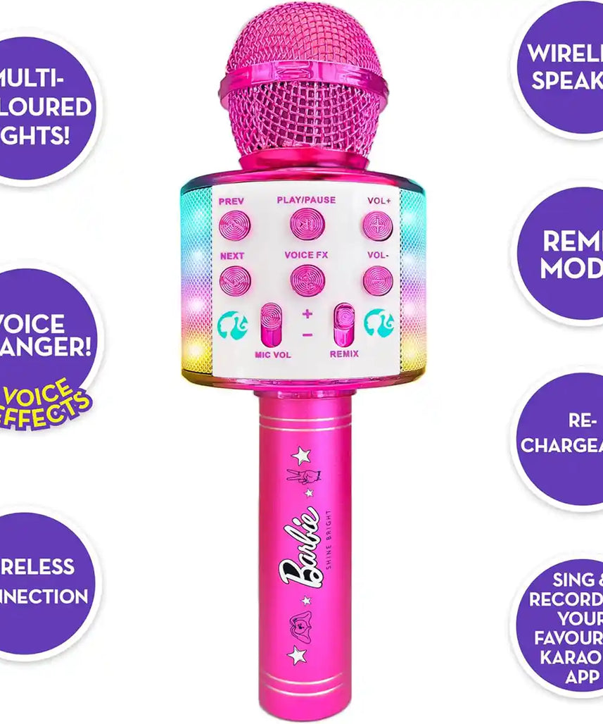 Barbie Bright Voice Master Wireless Karaoke Microphone with Lights and Voice Effects for Kids 3 Years+