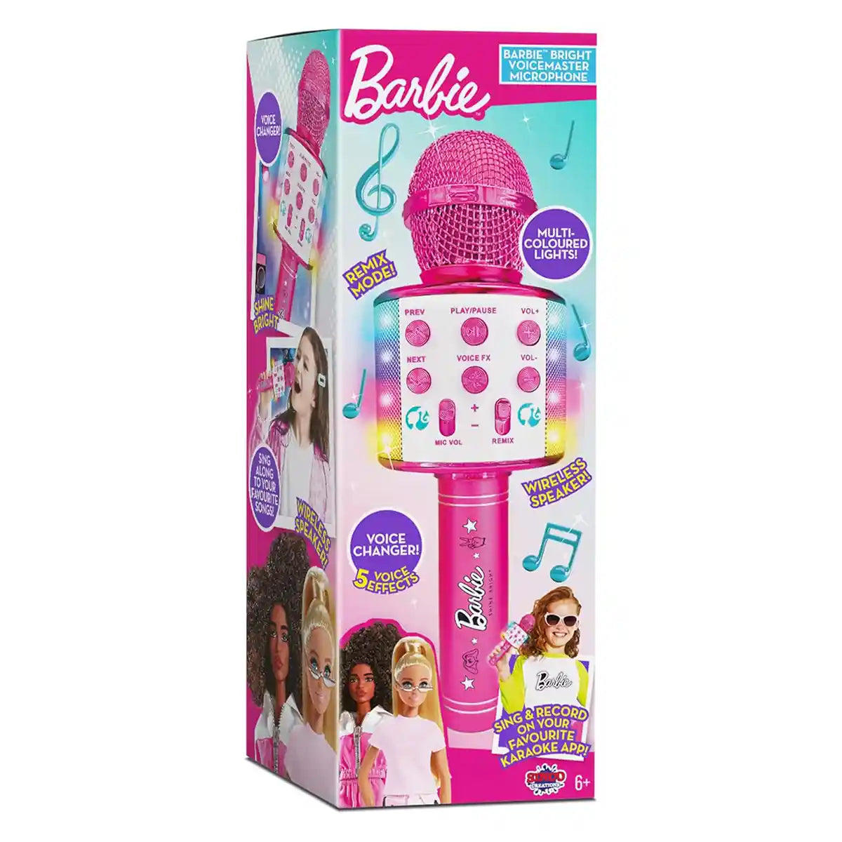 Barbie Bright Voice Master Wireless Karaoke Microphone with Lights and Voice Effects for Kids 3 Years+