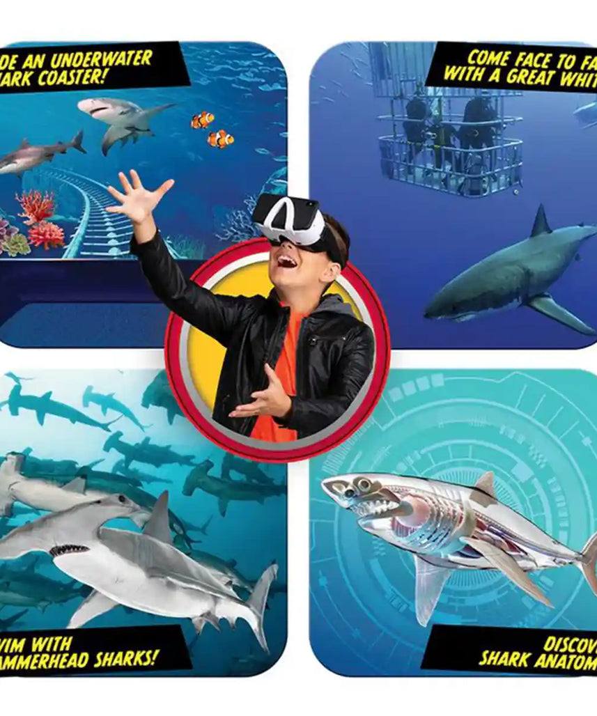 مجموعة أدوات الواقع الافتراضي STEAM Shark Lab من Abacus Brands مع نظارات الواقع الافتراضي، وكتاب مصور من 40 صفحة ومجموعة أنشطة التنقيب عن حفريات الميجالودون، لعبة تعليمية للأطفال من سن 8 سنوات فما فوق