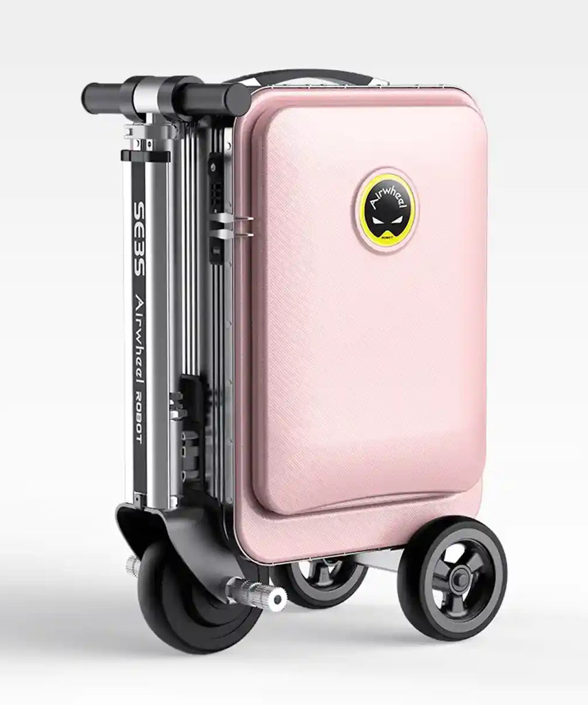 حقيبة سكوتر كهربائية Airwheel SE3S، وردية اللون، حقيبة سفر ذكية بمحرك سعة 20 لترًا مع بطارية قابلة للإزالة معتمدة من شركة الطيران، وخاصية بنك الطاقة وسرعة 13 كم/ساعة