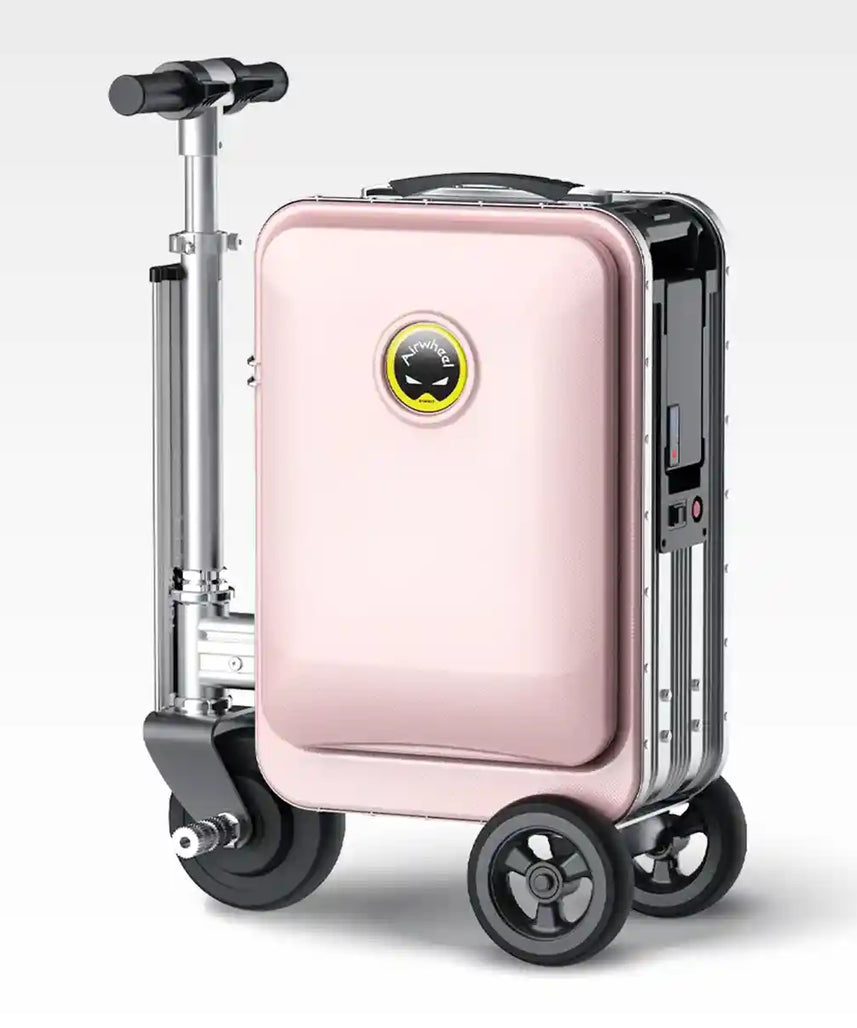 حقيبة سكوتر كهربائية Airwheel SE3S، وردية اللون، حقيبة سفر ذكية بمحرك سعة 20 لترًا مع بطارية قابلة للإزالة معتمدة من شركة الطيران، وخاصية بنك الطاقة وسرعة 13 كم/ساعة
