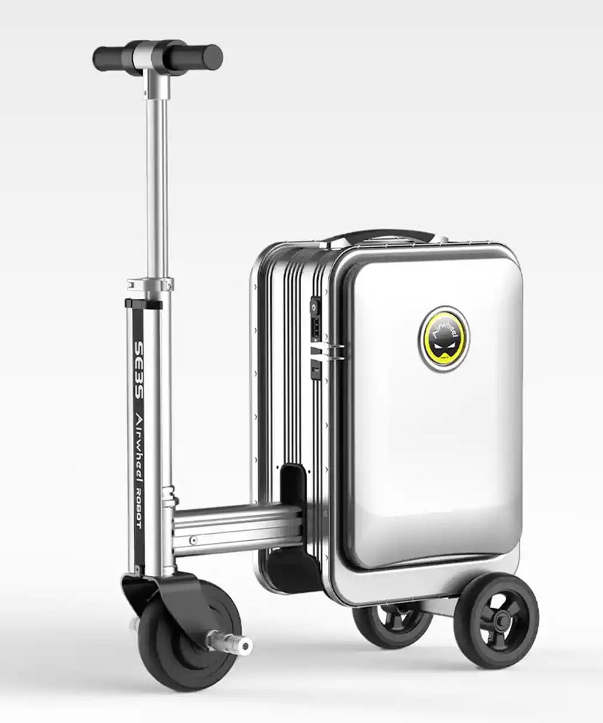 حقيبة سكوتر كهربائية Airwheel SE3S، فضية اللون، سعة 20 لترًا، مزودة بمحرك ذكي، مع بطارية قابلة للإزالة معتمدة من شركة الطيران، وخاصية بنك الطاقة، وسرعة 13 كم/ساعة