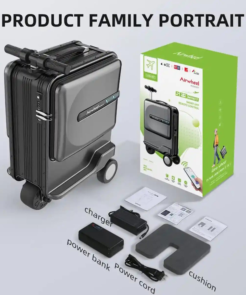 Airwheel SE3MiniT Electric Scooter Suitcase, Black, 26L Lightweight Smart Carry-On Luggage with Removable Airline-Approved Battery, Power Bank and 8 km/h Speed