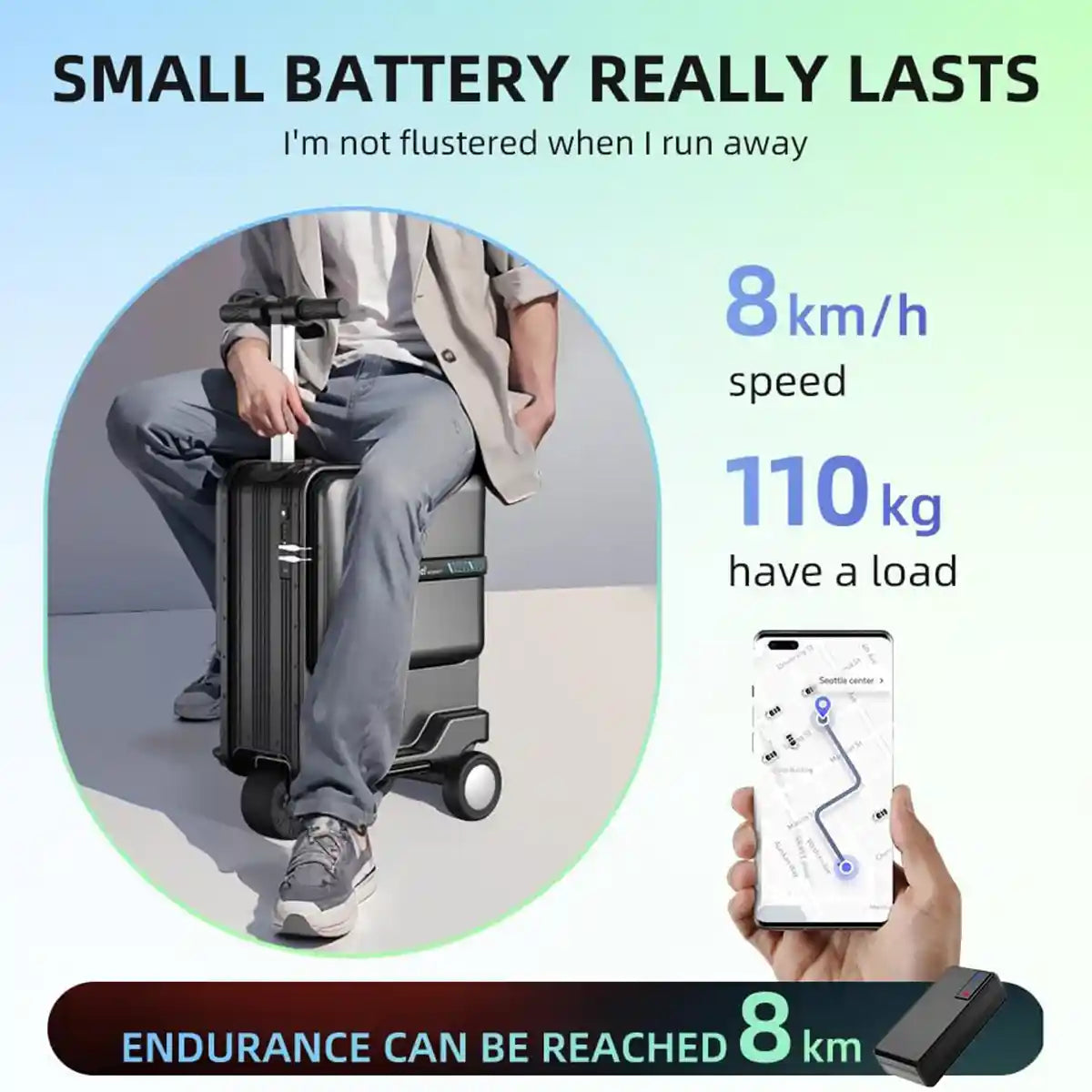 Airwheel SE3MiniT Electric Scooter Suitcase, Black, 26L Lightweight Smart Carry-On Luggage with Removable Airline-Approved Battery, Power Bank and 8 km/h Speed