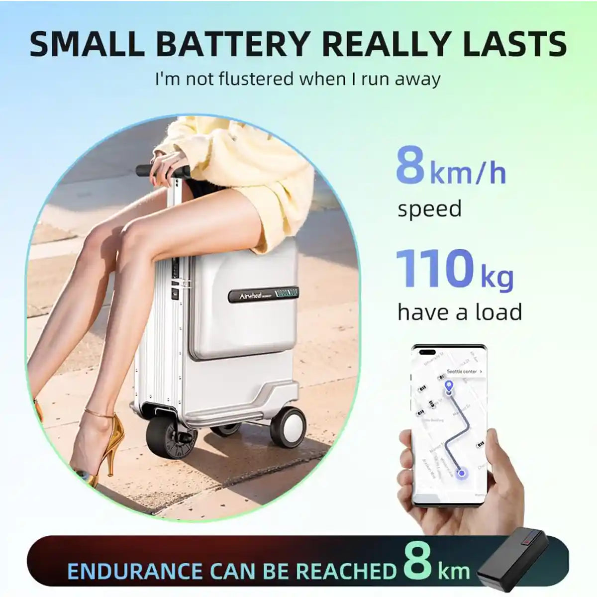 حقيبة سكوتر كهربائية Airwheel SE3MiniT، فضية اللون، خفيفة الوزن وذكية، سعة 26 لترًا، مع بطارية قابلة للإزالة معتمدة من شركة الطيران، وبنك طاقة، وسرعة 8 كم/ساعة