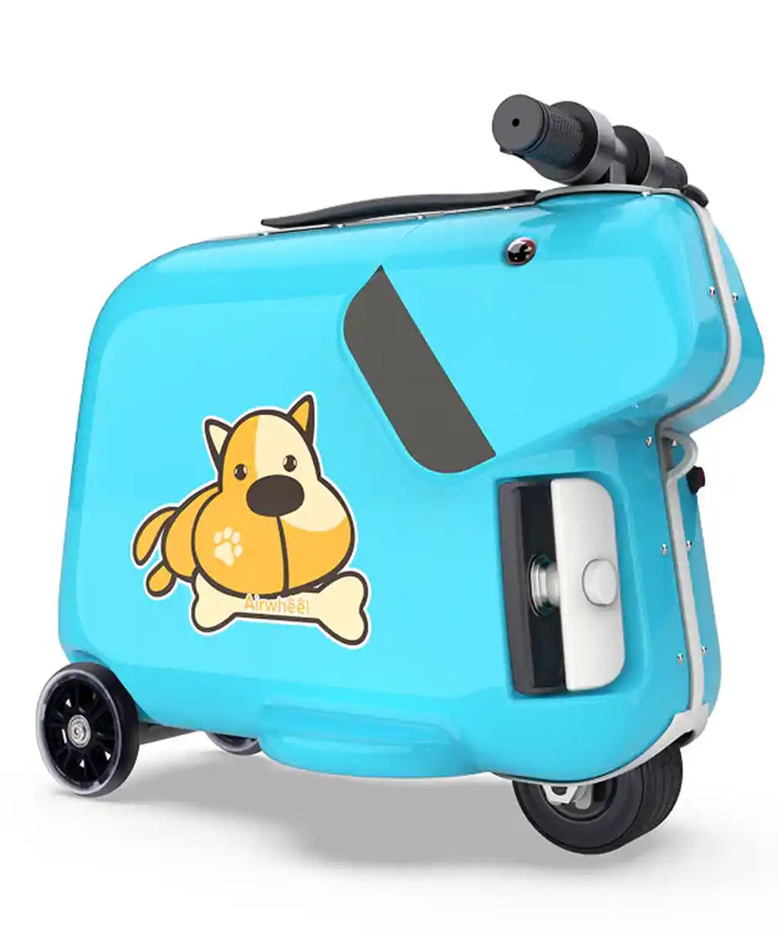Airwheel SQ3 Kids Electric Ride-On Luggage Scooter with 15L Carry-On Storage and Removable Battery, Compact Travel Suitcase with Bluetooth Speaker for Ages 3–8, Blue, Pink
