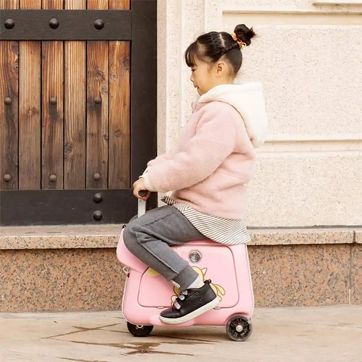 Airwheel SQ3S Kids Electric Ride-On Luggage Scooter with 20L Carry-On Storage and Removable Battery, Compact Travel Suitcase for Ages 3–8, Pink