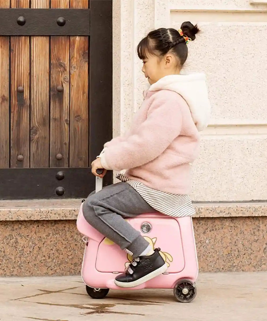 Airwheel SQ3 Kids Electric Ride-On Luggage Scooter with 15L Carry-On Storage and Removable Battery, Compact Travel Suitcase with Bluetooth Speaker for Ages 3–8, Blue, Pink