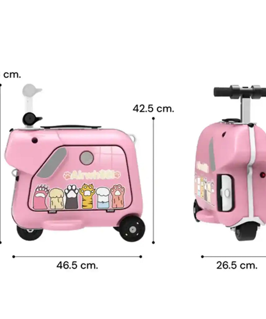 Airwheel SQ3S Kids Electric Ride-On Luggage Scooter with 20L Carry-On Storage and Removable Battery, Compact Travel Suitcase for Ages 3–8, Pink