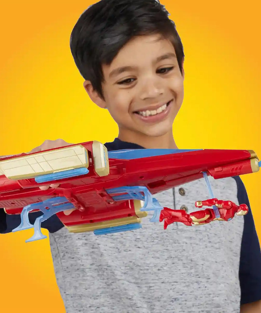 طائرة أفينجرز آيرون مان ريبولسور باتل جيت القتالية مع مخلب التقاط قابل للنشر وقمرة قيادة، مناسبة للأعمار من 4 سنوات فما فوق، ألغاز