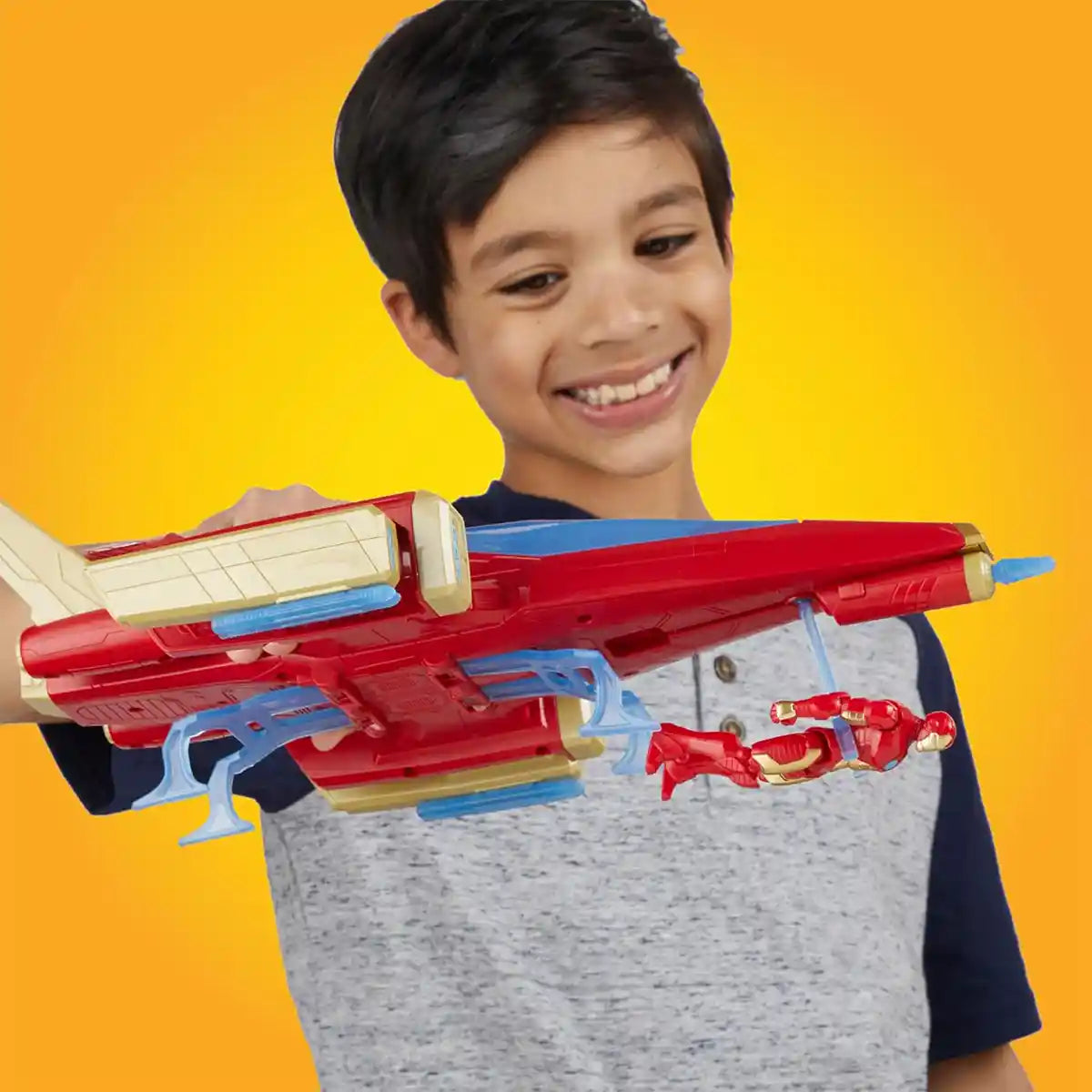 طائرة أفينجرز آيرون مان ريبولسور باتل جيت القتالية مع مخلب التقاط قابل للنشر وقمرة قيادة، مناسبة للأعمار من 4 سنوات فما فوق، ألغاز