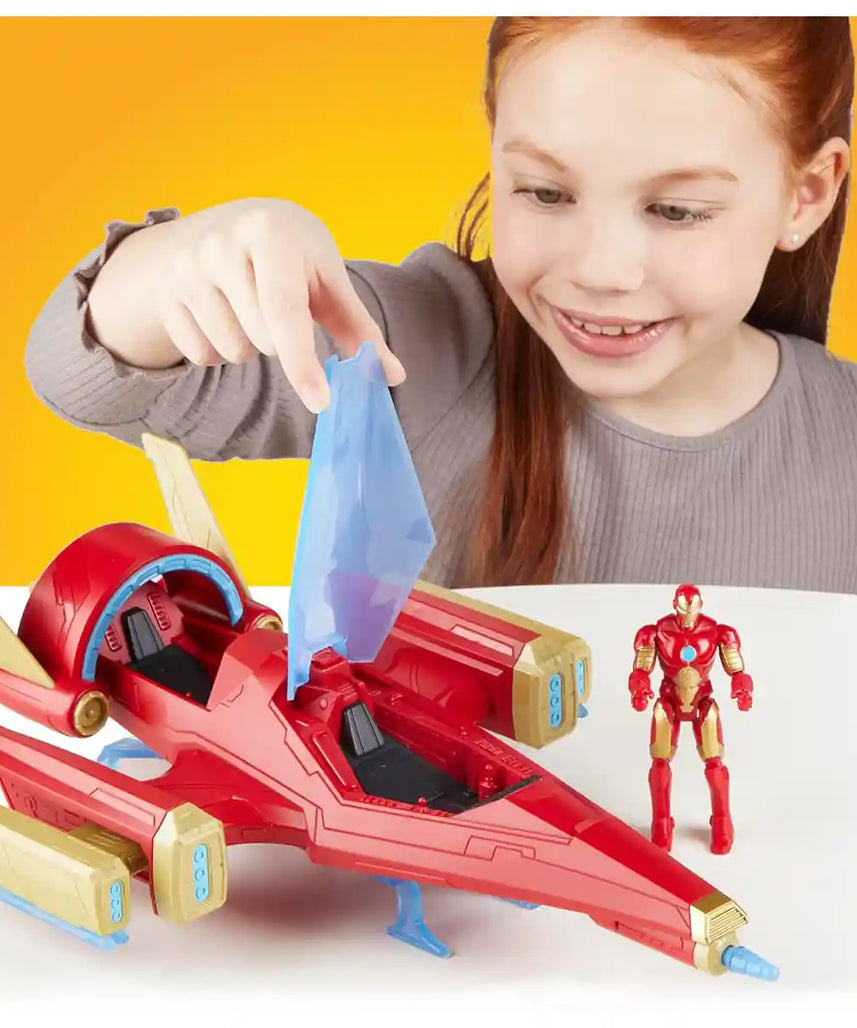 طائرة أفينجرز آيرون مان ريبولسور باتل جيت القتالية مع مخلب التقاط قابل للنشر وقمرة قيادة، مناسبة للأعمار من 4 سنوات فما فوق، ألغاز