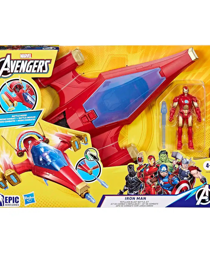طائرة أفينجرز آيرون مان ريبولسور باتل جيت القتالية مع مخلب التقاط قابل للنشر وقمرة قيادة، مناسبة للأعمار من 4 سنوات فما فوق، ألغاز