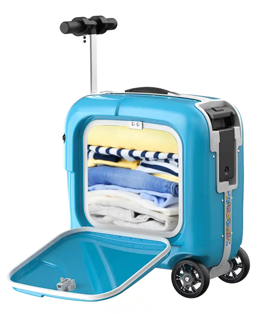 Airwheel SQ3S Kids Electric Scooter Suitcase, Blue, 20L Ride-On Smart Luggage with Adjustable Handlebar, Removable Battery, Bluetooth Speakers, and 6.5 km/h Speed