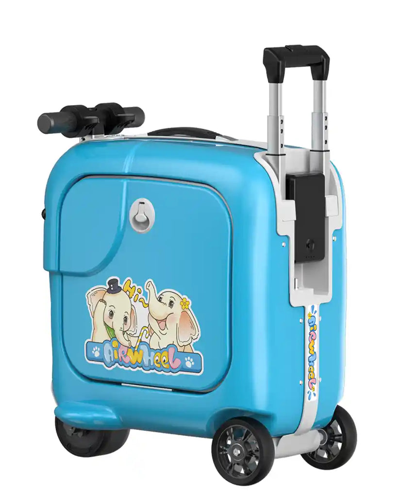 Airwheel SQ3S Kids Electric Scooter Suitcase, Blue, 20L Ride-On Smart Luggage with Adjustable Handlebar, Removable Battery, Bluetooth Speakers, and 6.5 km/h Speed