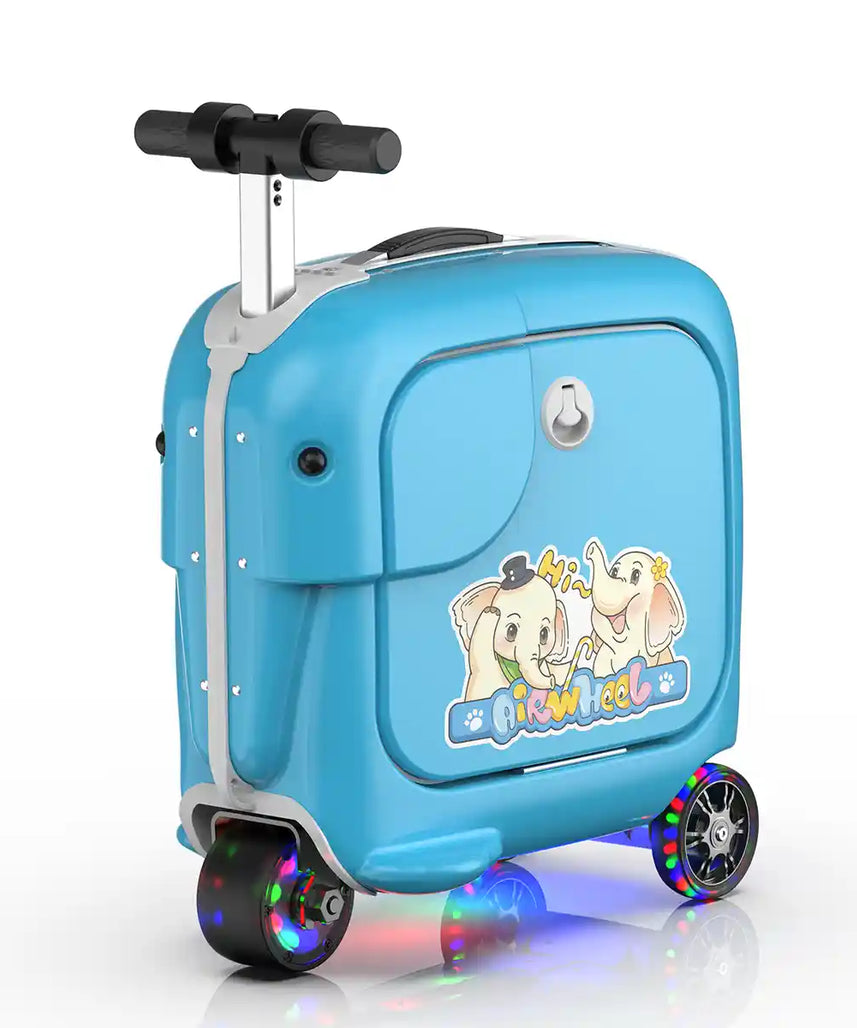 Airwheel SQ3S Kids Electric Scooter Suitcase, Blue, 20L Ride-On Smart Luggage with Adjustable Handlebar, Removable Battery, Bluetooth Speakers, and 6.5 km/h Speed