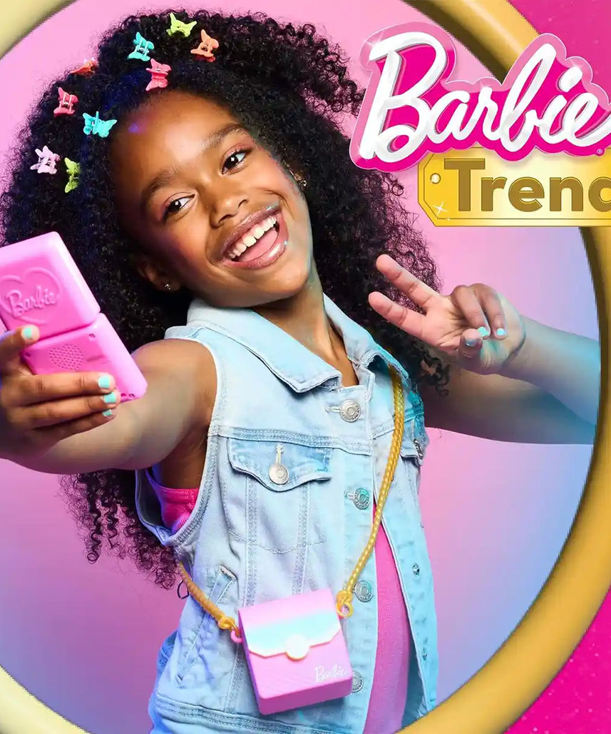 Just Play Barbie Trend Lights and Sounds Phone Set, 4-Piece Interactive Dress Up Toy for Kids Ages 3+ – Flip Phone, Purse, Credit Card and Charm