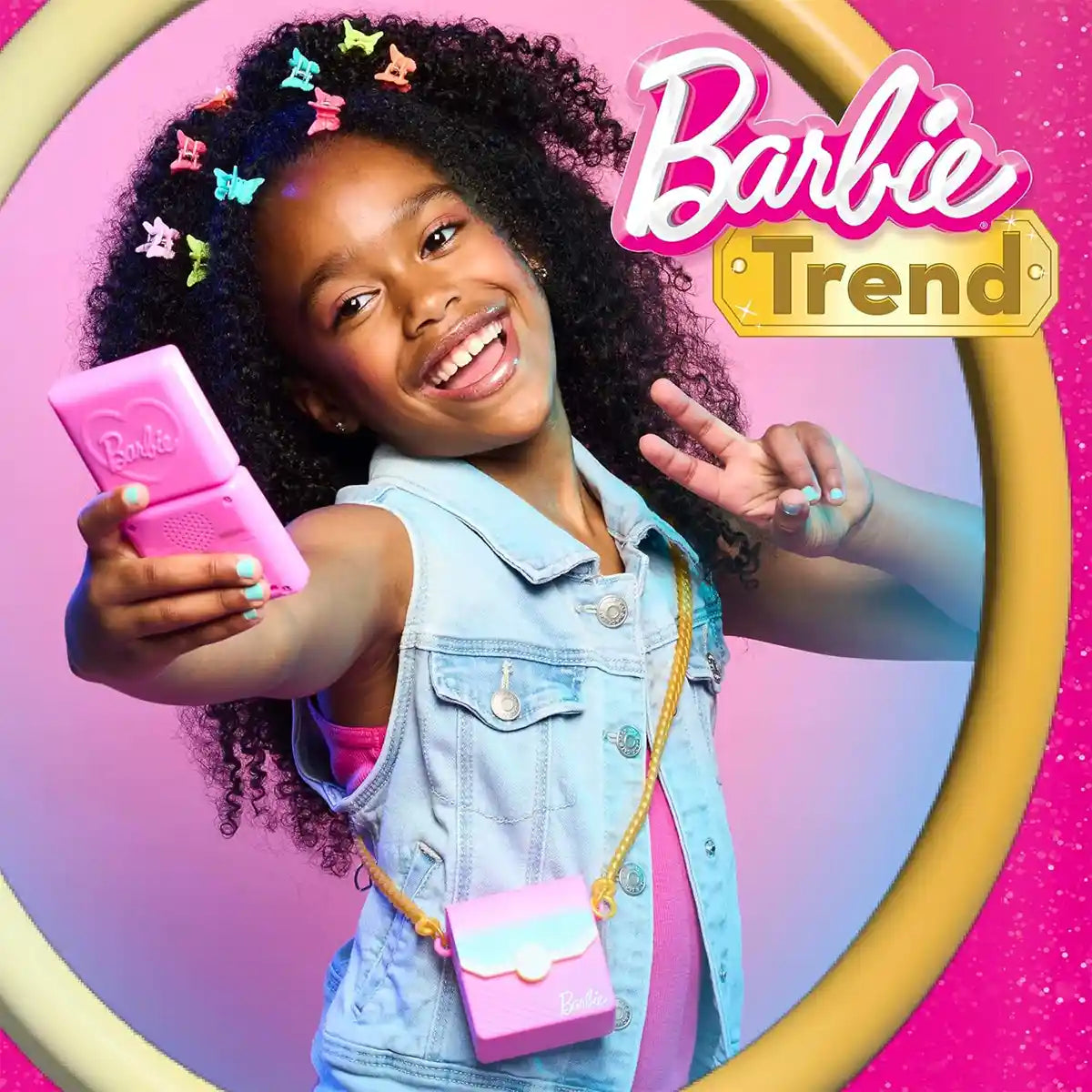 Just Play Barbie Trend Lights and Sounds Phone Set, 4-Piece Interactive Dress Up Toy for Kids Ages 3+ – Flip Phone, Purse, Credit Card and Charm