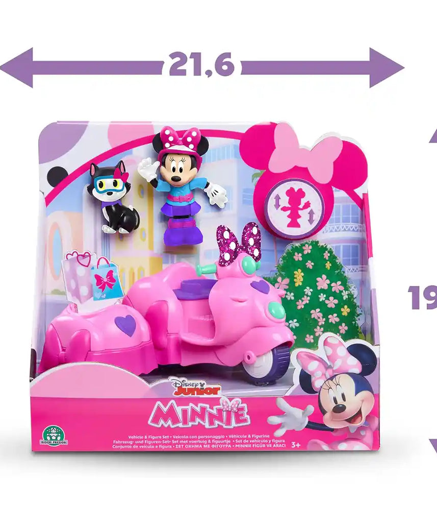 Disney Junior Minnie Mouse Scooter and Accessories with Minnie and Figaro Figures, Removable Sidecar, Articulated Toys for Kids Ages 3+