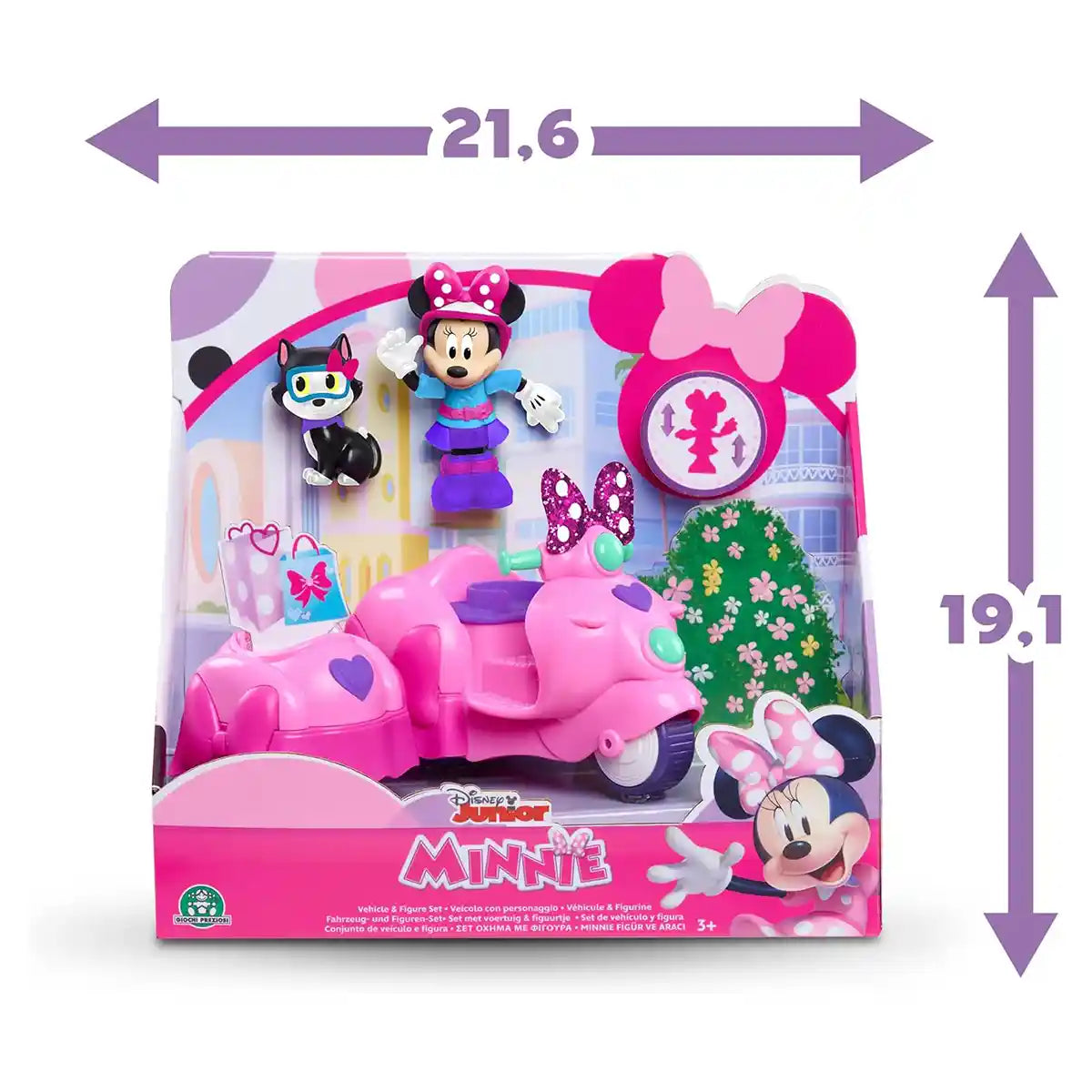 Disney Junior Minnie Mouse Scooter and Accessories with Minnie and Figaro Figures, Removable Sidecar, Articulated Toys for Kids Ages 3+