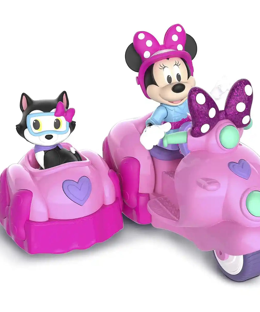 Disney Junior Minnie Mouse Scooter and Accessories with Minnie and Figaro Figures, Removable Sidecar, Articulated Toys for Kids Ages 3+