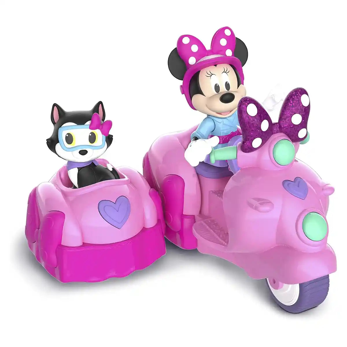 سكوتر ديزني جونيور ميني ماوس وملحقاته مع شخصيات ميني وفيجارو، عربة جانبية قابلة للإزالة، ألعاب مفصلية للأطفال من سن 3 سنوات فما فوق
