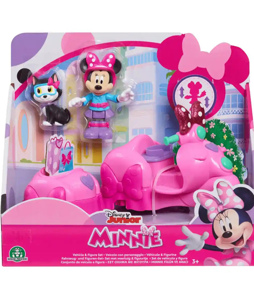 Disney Junior Minnie Mouse Scooter and Accessories with Minnie and Figaro Figures, Removable Sidecar, Articulated Toys for Kids Ages 3+