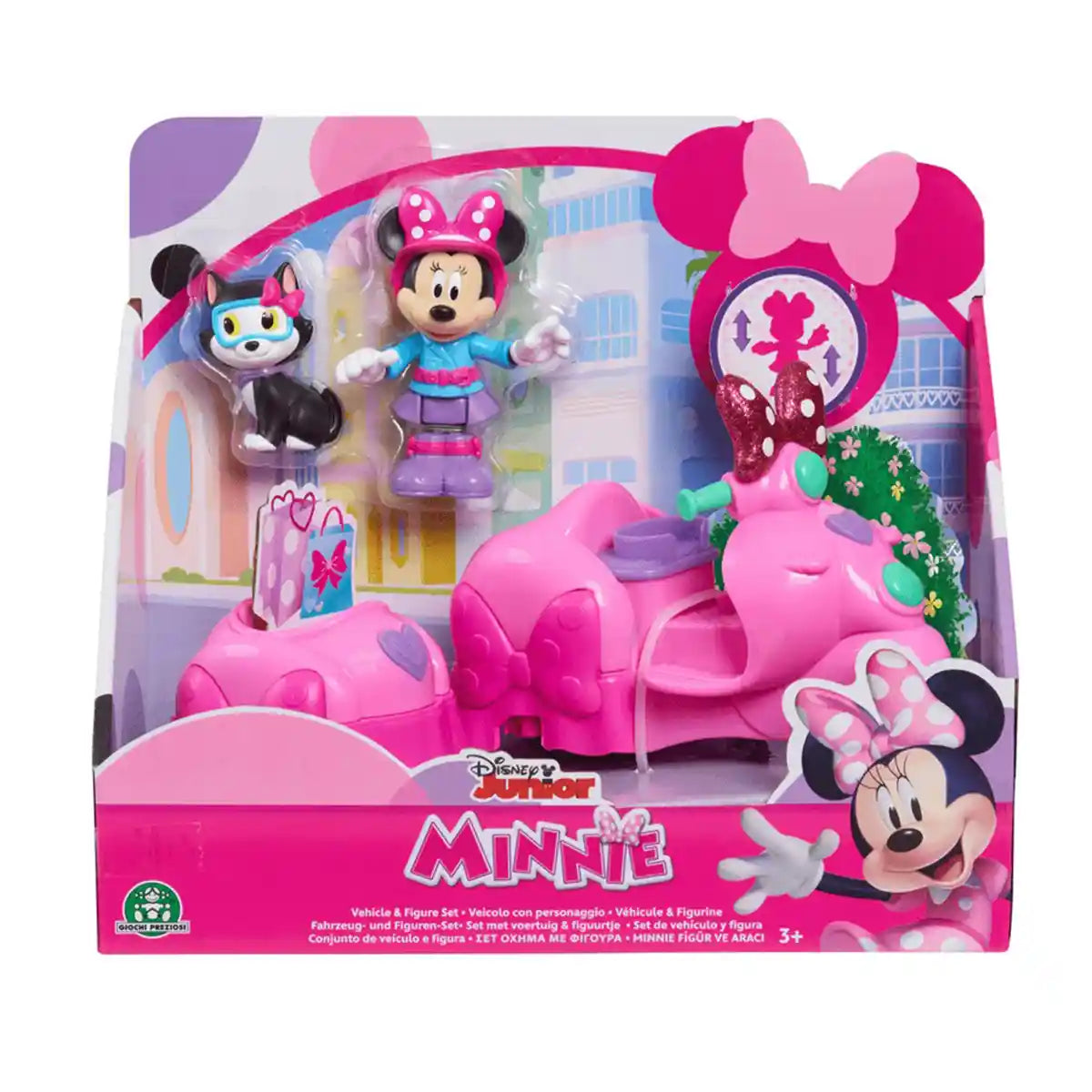 سكوتر ديزني جونيور ميني ماوس وملحقاته مع شخصيات ميني وفيجارو، عربة جانبية قابلة للإزالة، ألعاب مفصلية للأطفال من سن 3 سنوات فما فوق