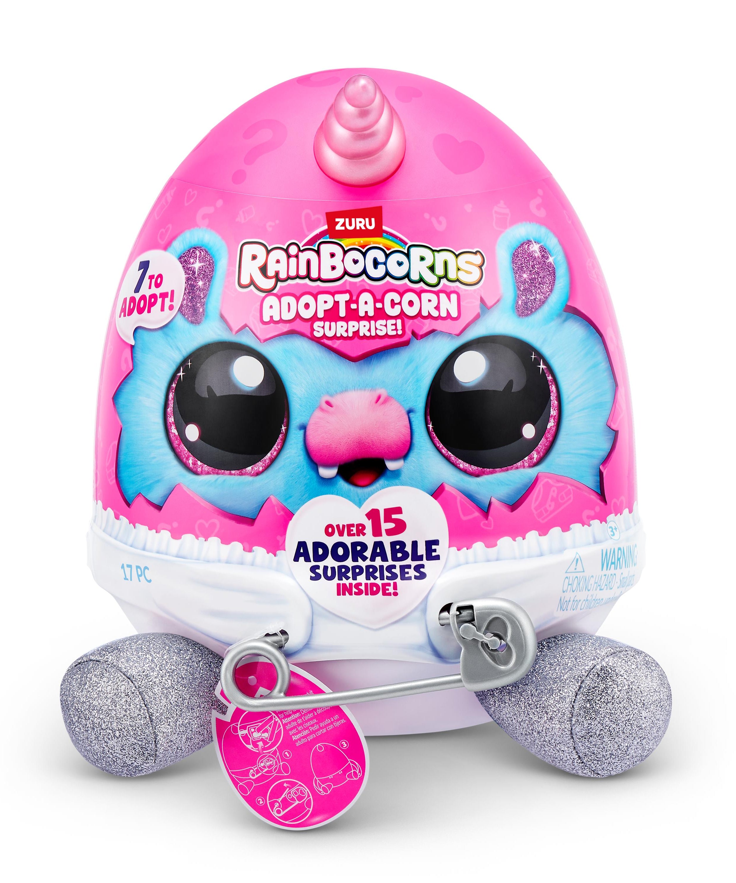 Rainbocorns Adopt-A-Corns Baby Plush Assorted Newborn Surprise Toy with 15+ Surprises, Diaper Egg, Pacifier & Adoption Certificate, Collect All 7 Cute Characters, Gift for Girls Ages 3+