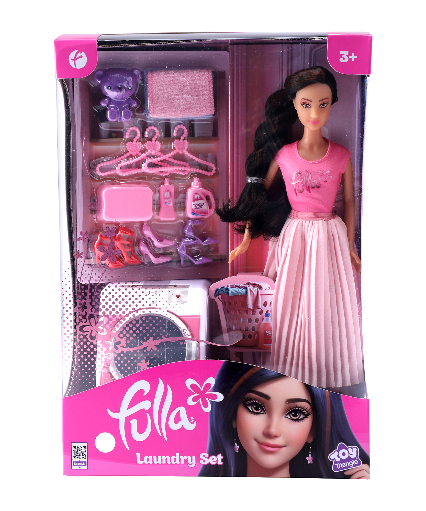 Fulla Doll with Washing Machine Playset, Light and Sound Laundry Toy with Towels, Hangers, Bear and Accessories, Interactive Role-Play Set for Girls Ages 3 and Up