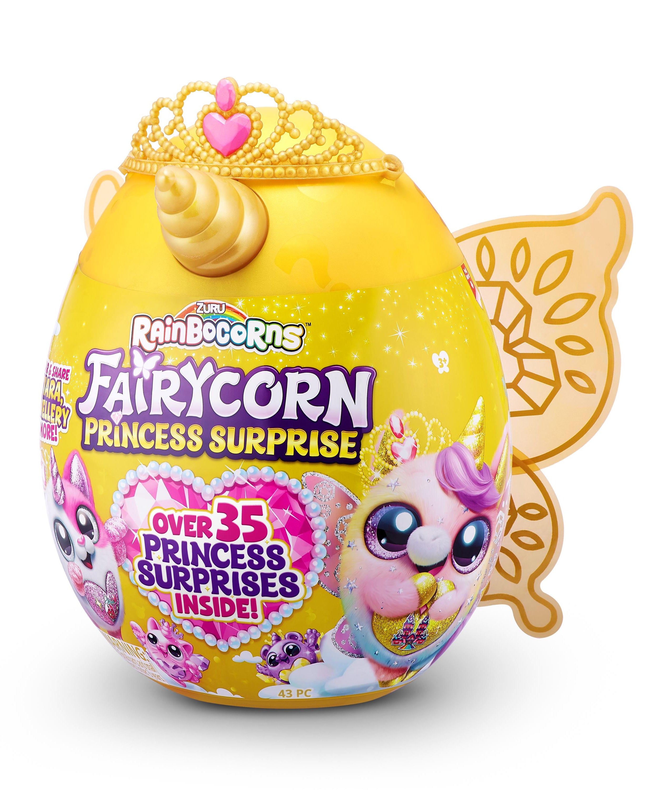 Rainbocorns Fairycorn Princess Surprise (Puppy) 11" Collectible Plush Toy with 35+ Surprises, Fairy Wings, Tiara, Wand, Boo-Boocorn, and Surprise Egg, Soft Toy for Girls Ages 3+