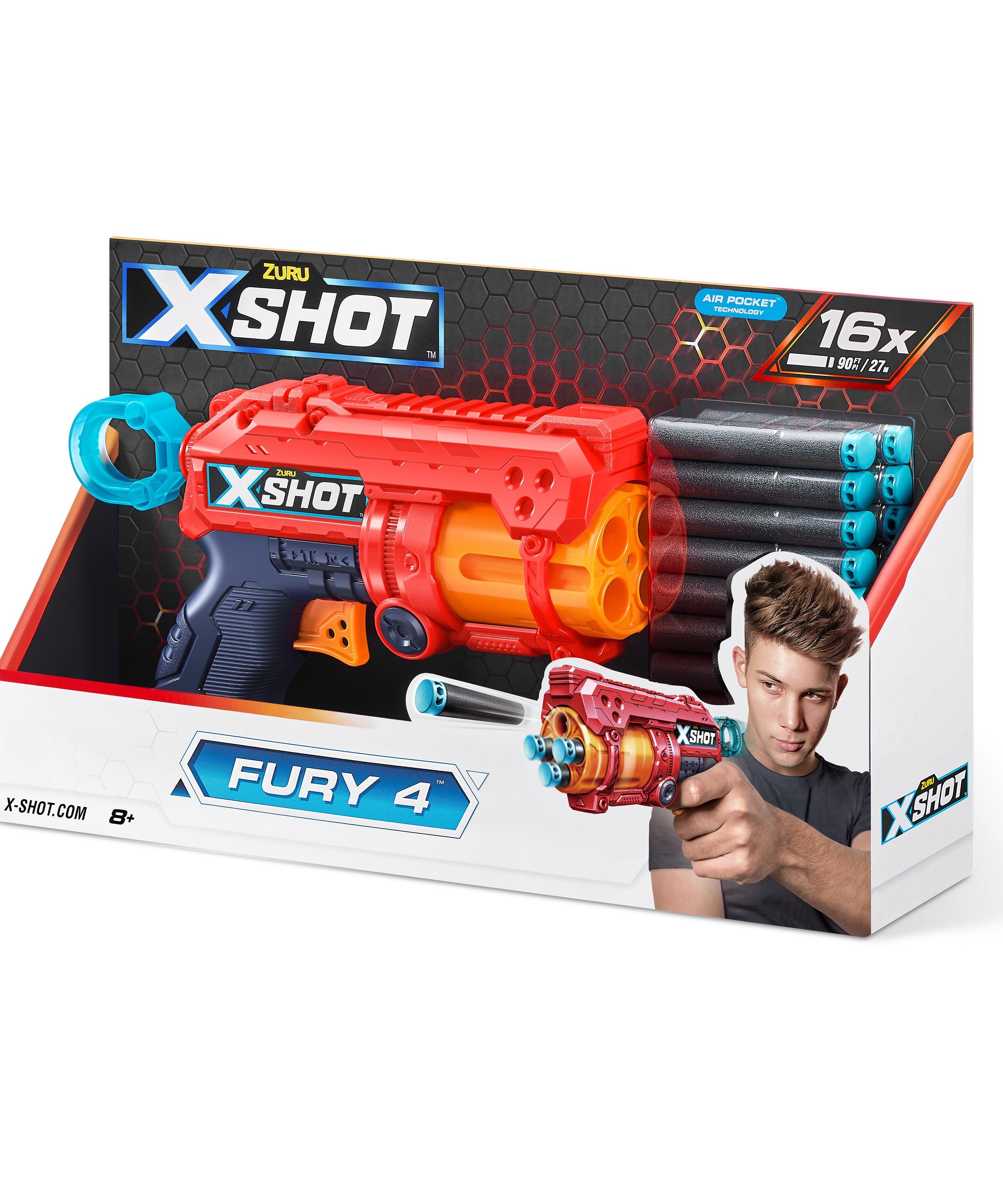 X-Shot Excel Fury 4 Blaster (16 Darts) by ZURU, Foam Dart Gun for Boys & Girls, Ages 8+