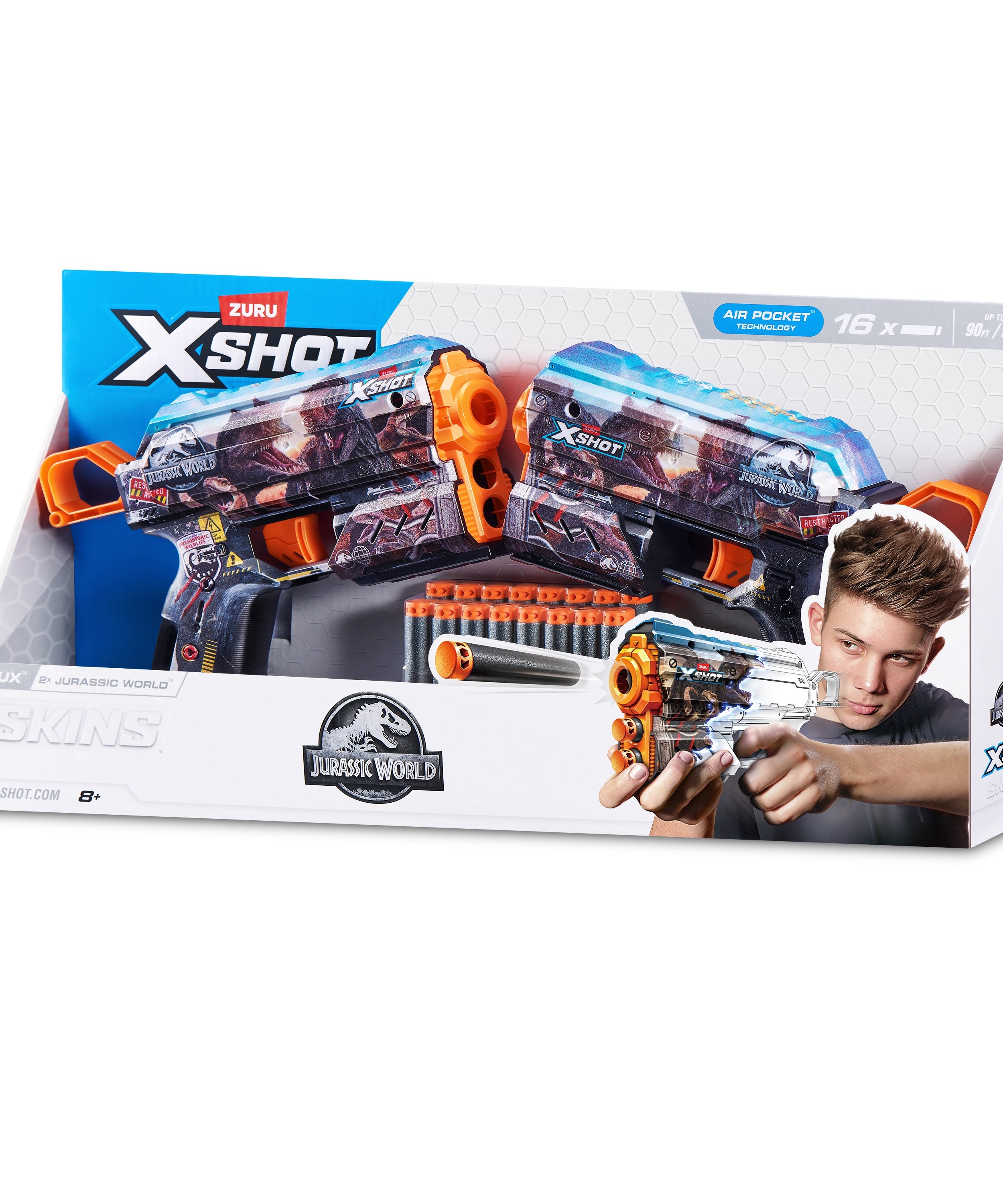 Title: Jurassic Flux Combo 2 Pack Dart Blaster with Dinosaur Skins, Air Pocket Darts, Single Shot with Storage, Recoil Action, Fires 27m/90ft, Includes 16 Foam Darts, Ages 8 and Up