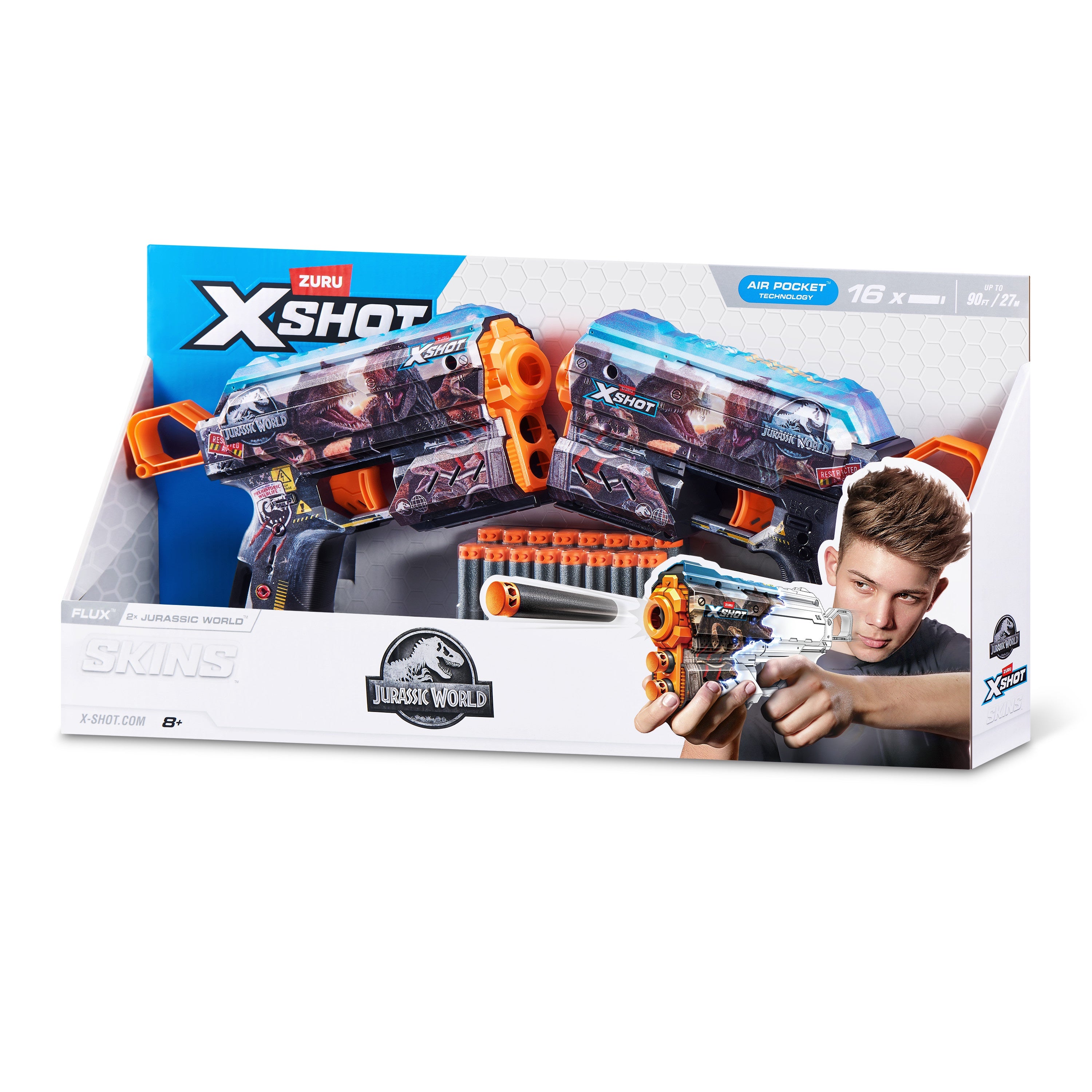 Title: Jurassic Flux Combo 2 Pack Dart Blaster with Dinosaur Skins, Air Pocket Darts, Single Shot with Storage, Recoil Action, Fires 27m/90ft, Includes 16 Foam Darts, Ages 8 and Up