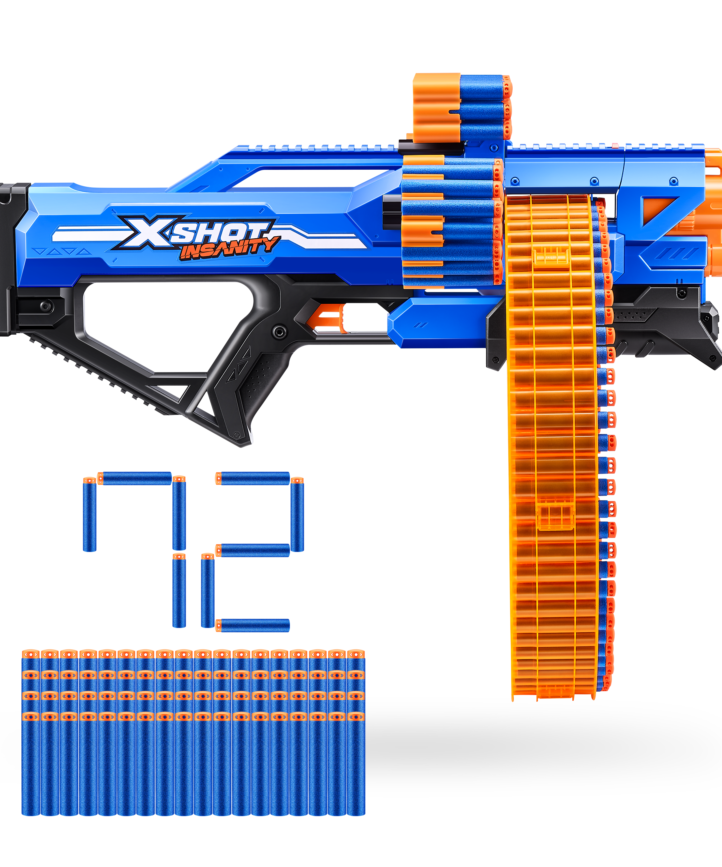 XSHOT Insanity Mad Mega Barrel Blaster, 72 Dart Capacity Toy Gun with Air Pocket Technology, Rapid-Fire Outdoor Blaster for Kids, Ages 3-5