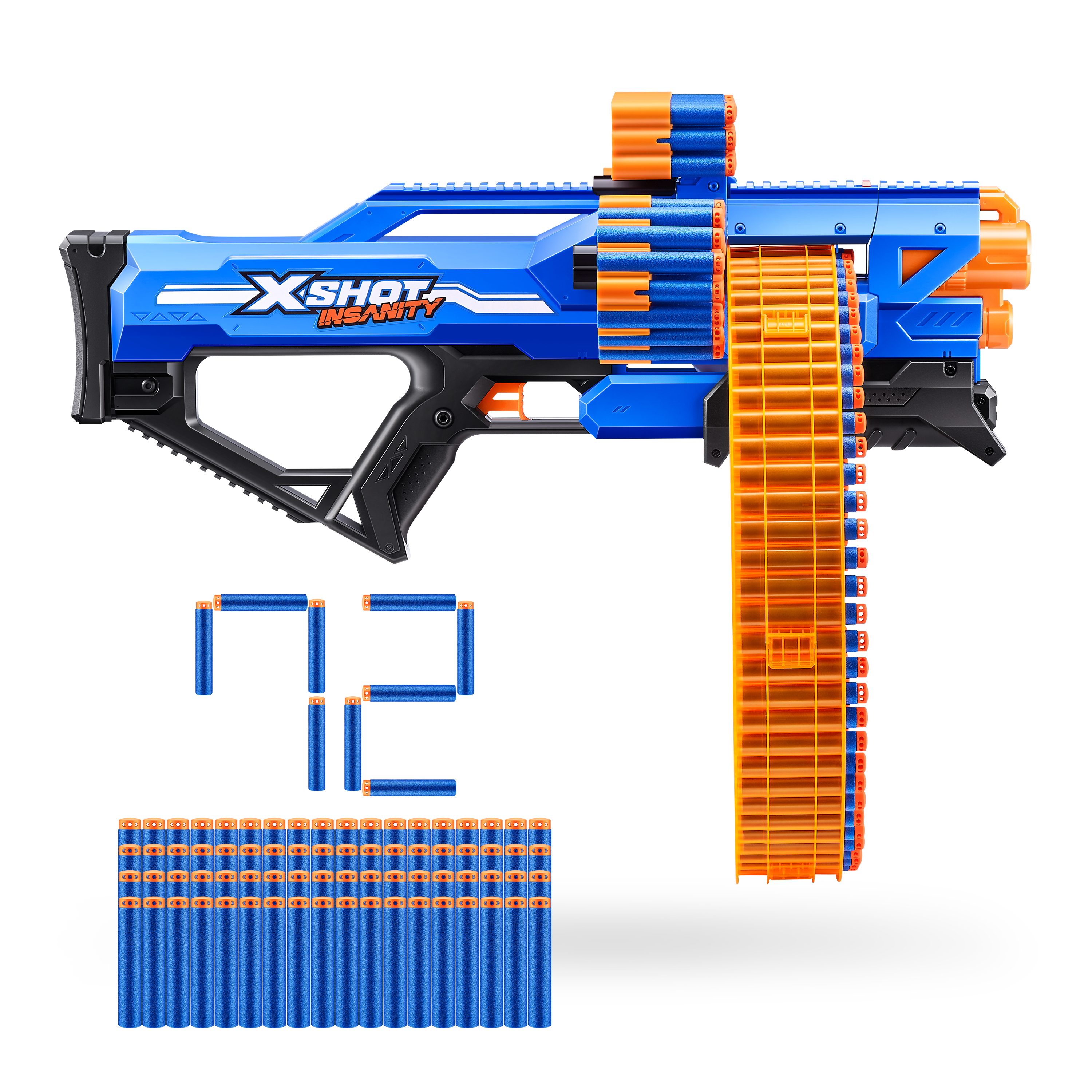 XSHOT Insanity Mad Mega Barrel Blaster, 72 Dart Capacity Toy Gun with Air Pocket Technology, Rapid-Fire Outdoor Blaster for Kids, Ages 3-5