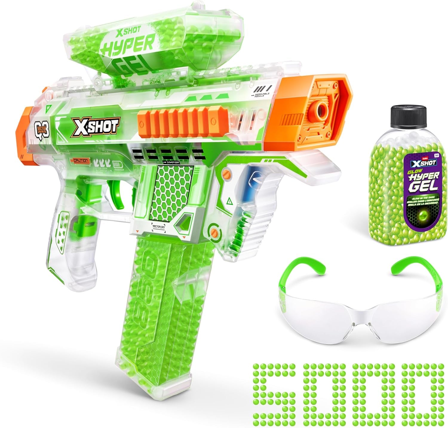 X Shot Hyper Gel Glow In The Dark Medium Blaster, Toy Gun for Boys, Age 14+