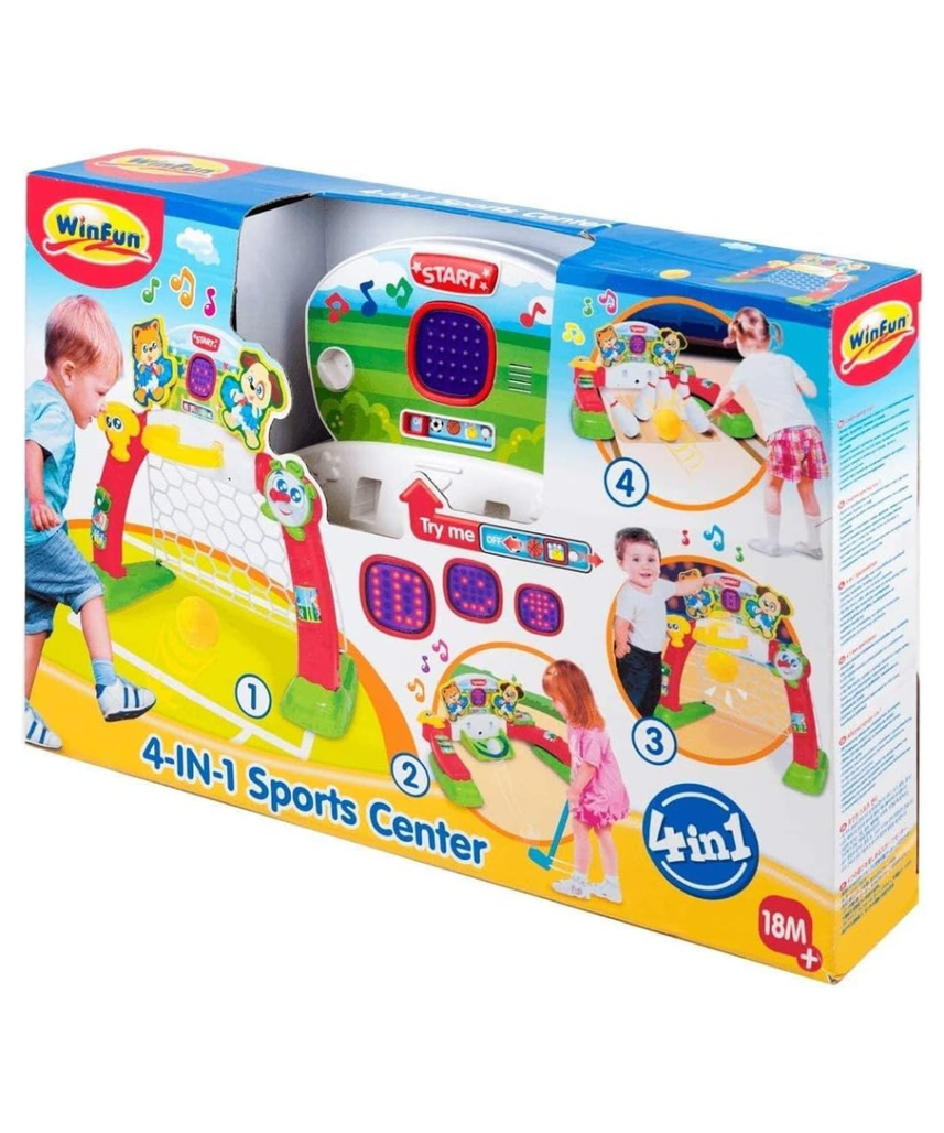 Winfun 4-in-1 Sports Center Toddler Activity Playset, Soccer, Basketball, Bowling & Golf with LED Scoreboard, Lights & Sound, For Toddlers 18+ Months