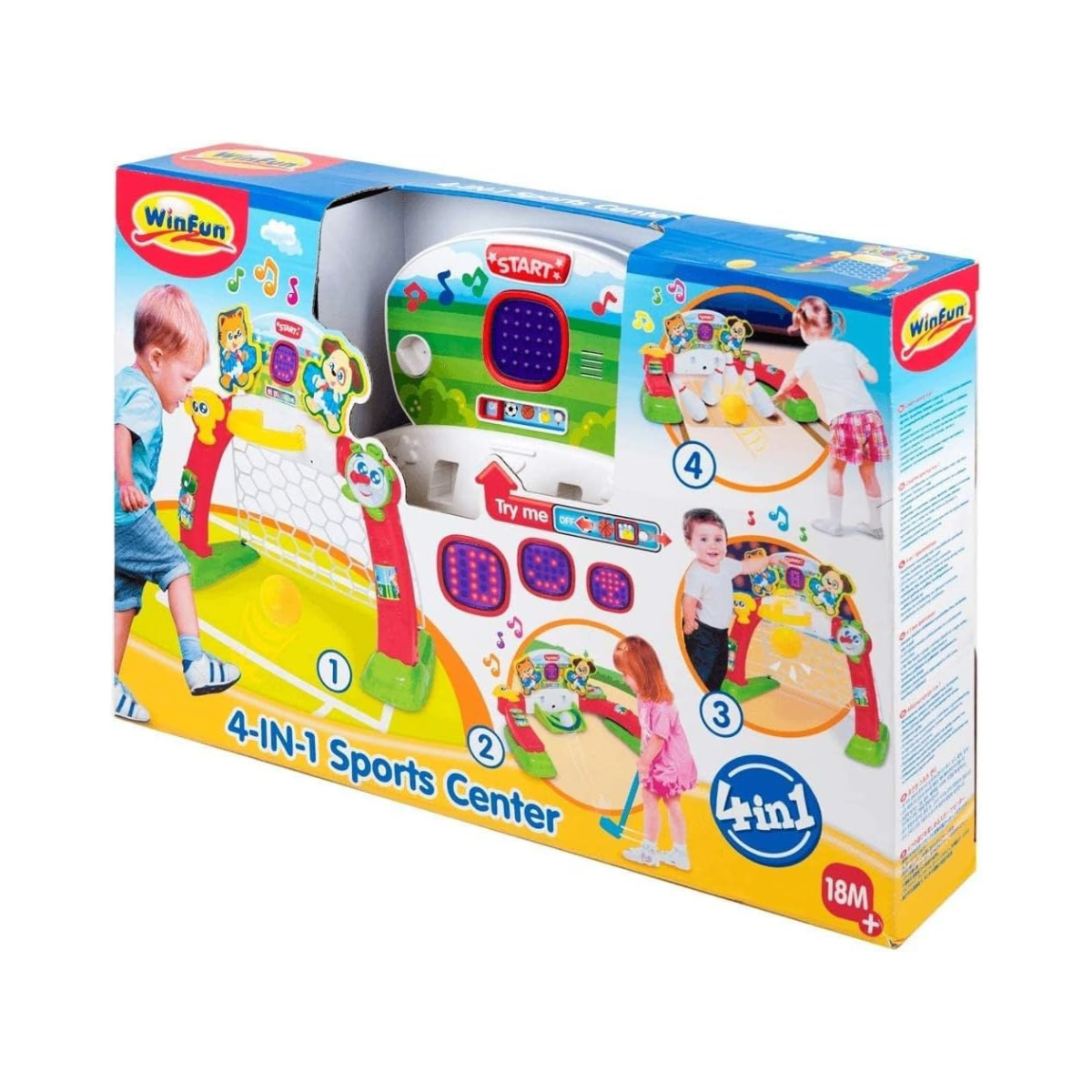 Winfun 4-in-1 Sports Center Toddler Activity Playset, Soccer, Basketball, Bowling & Golf with LED Scoreboard, Lights & Sound, For Toddlers 18+ Months