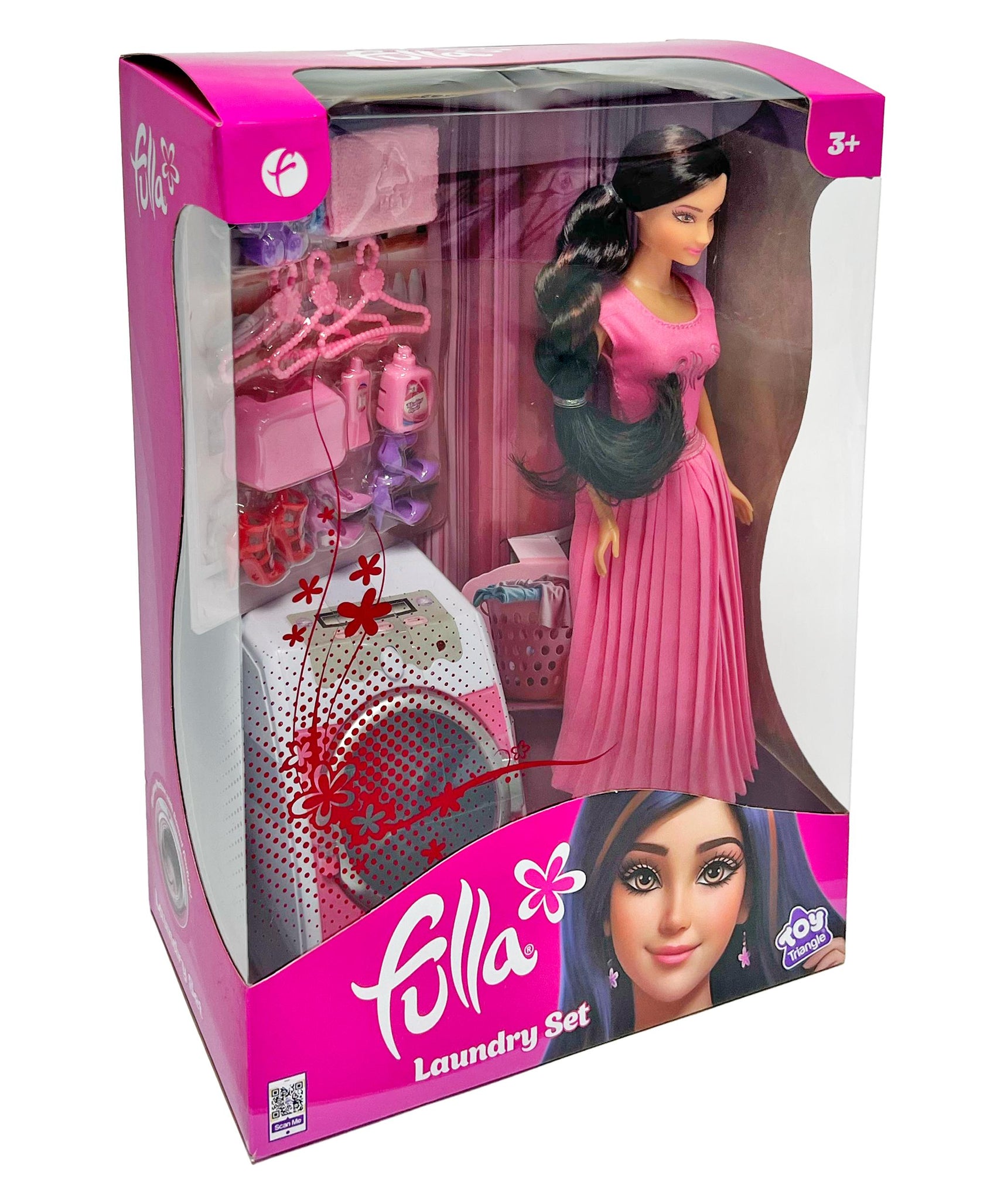 Fulla Doll with Washing Machine Playset, Light and Sound Laundry Toy with Towels, Hangers, Bear and Accessories, Interactive Role-Play Set for Girls Ages 3 and Up