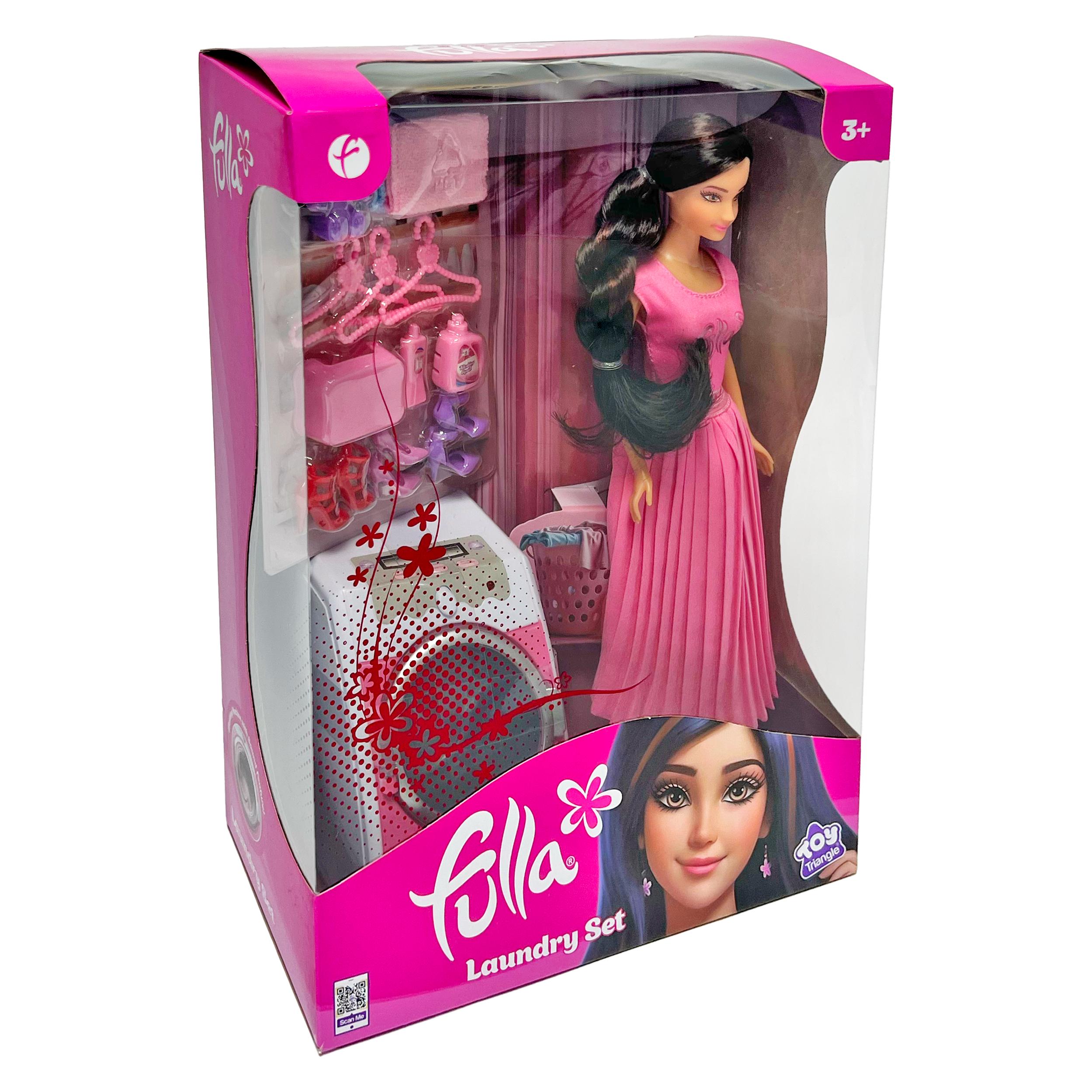 Fulla Doll with Washing Machine Playset, Light and Sound Laundry Toy with Towels, Hangers, Bear and Accessories, Interactive Role-Play Set for Girls Ages 3 and Up