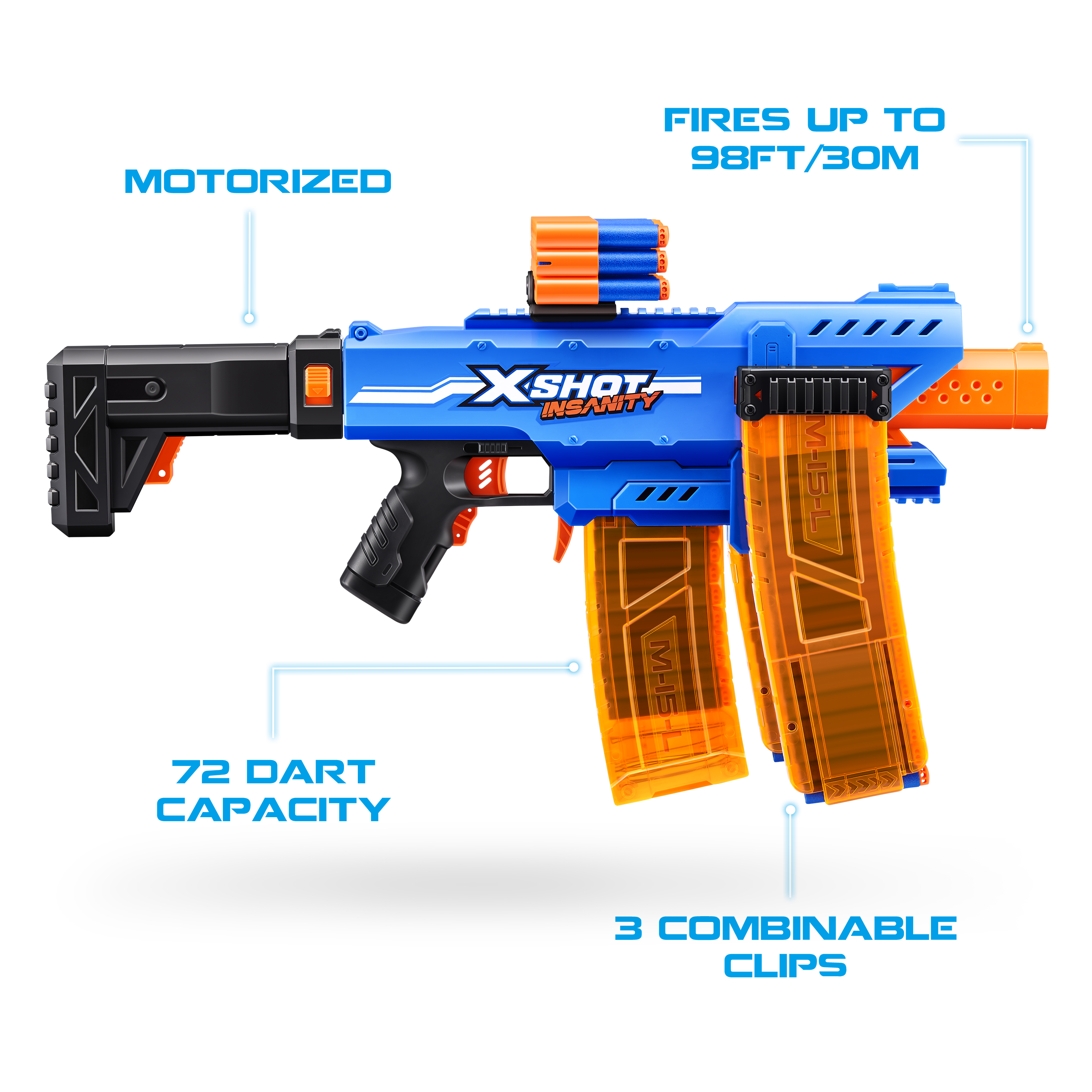 X Shot Insanity Motorised Clip Blaster, High Power Toy Gun for Boys, Age 8+