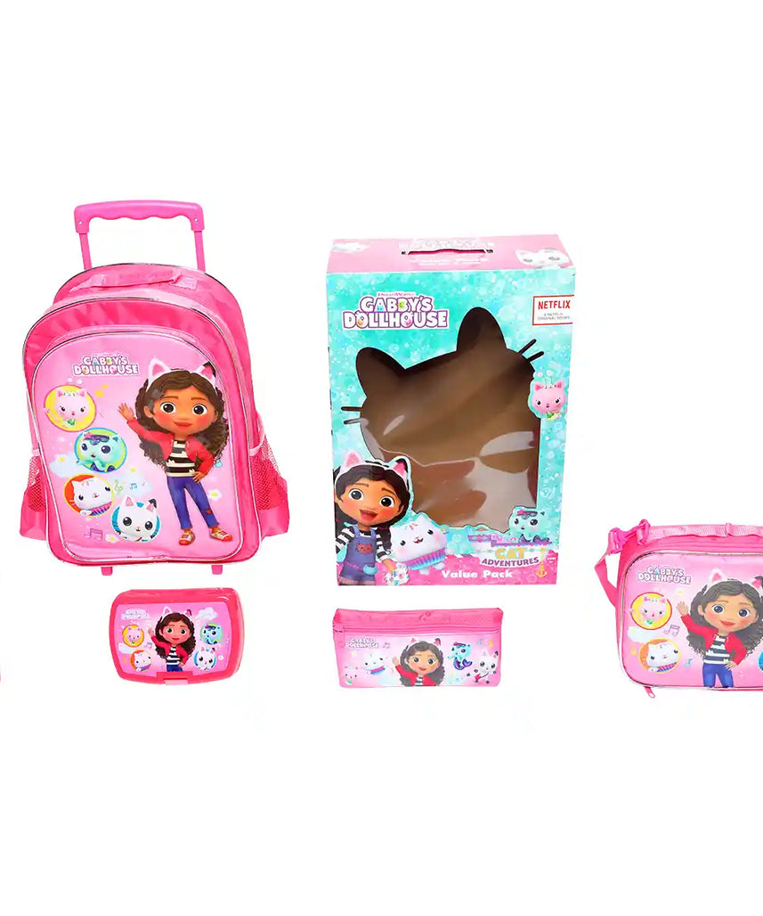 Universal Gabby’s Dollhouse Value Pack 5-in-1 16-Inch Trolley Backpack – School and Travel Bag for Kids
