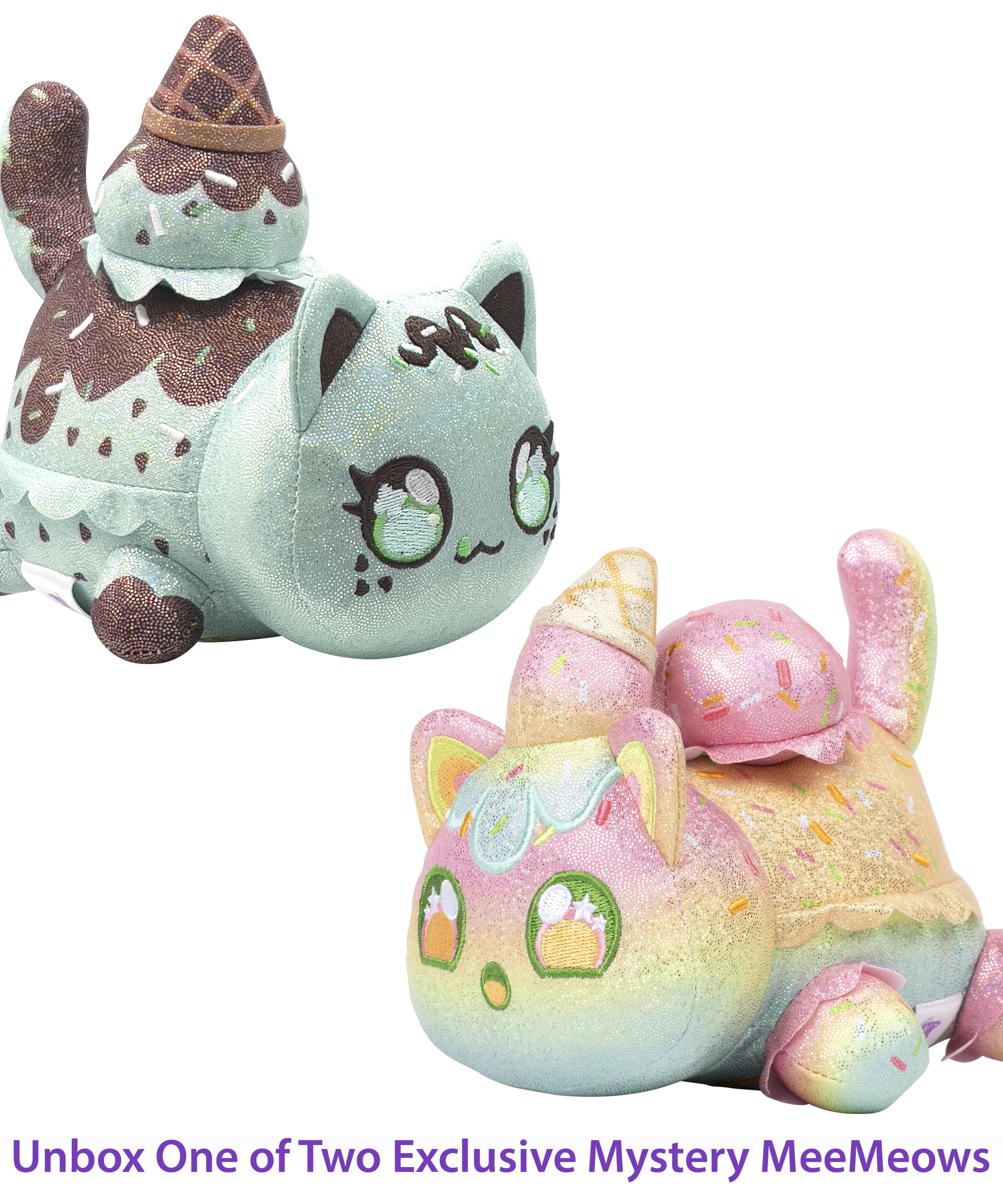 Aphmau MeeMeow Plush 3-Pack Sparkle Ice Cream Edition, 6 Inch Collectible Cat Plush Toys, Soft & Cuddly Gift for Kids, Ages 5+