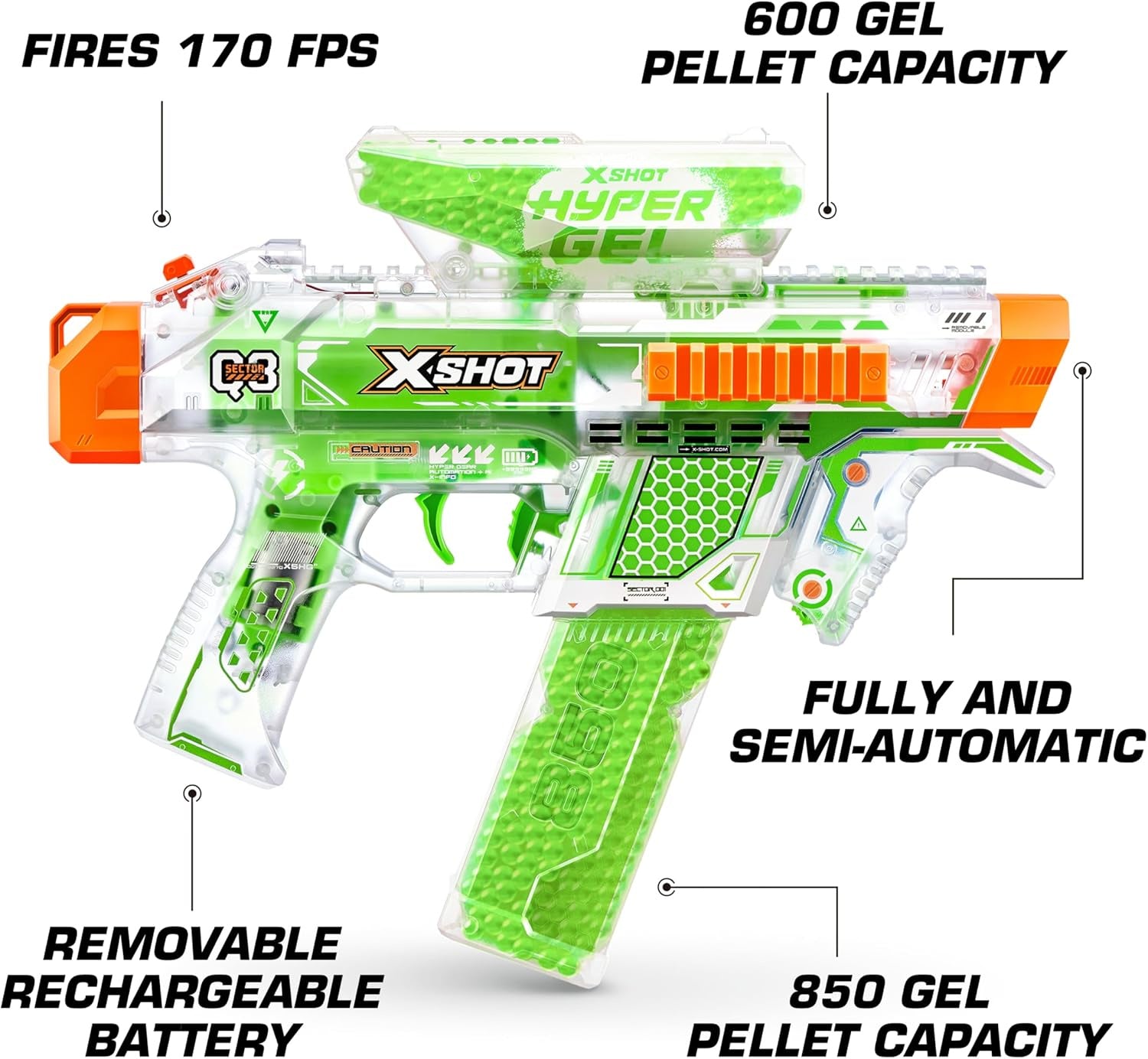 X Shot Hyper Gel Glow In The Dark Medium Blaster, Toy Gun for Boys, Age 14+