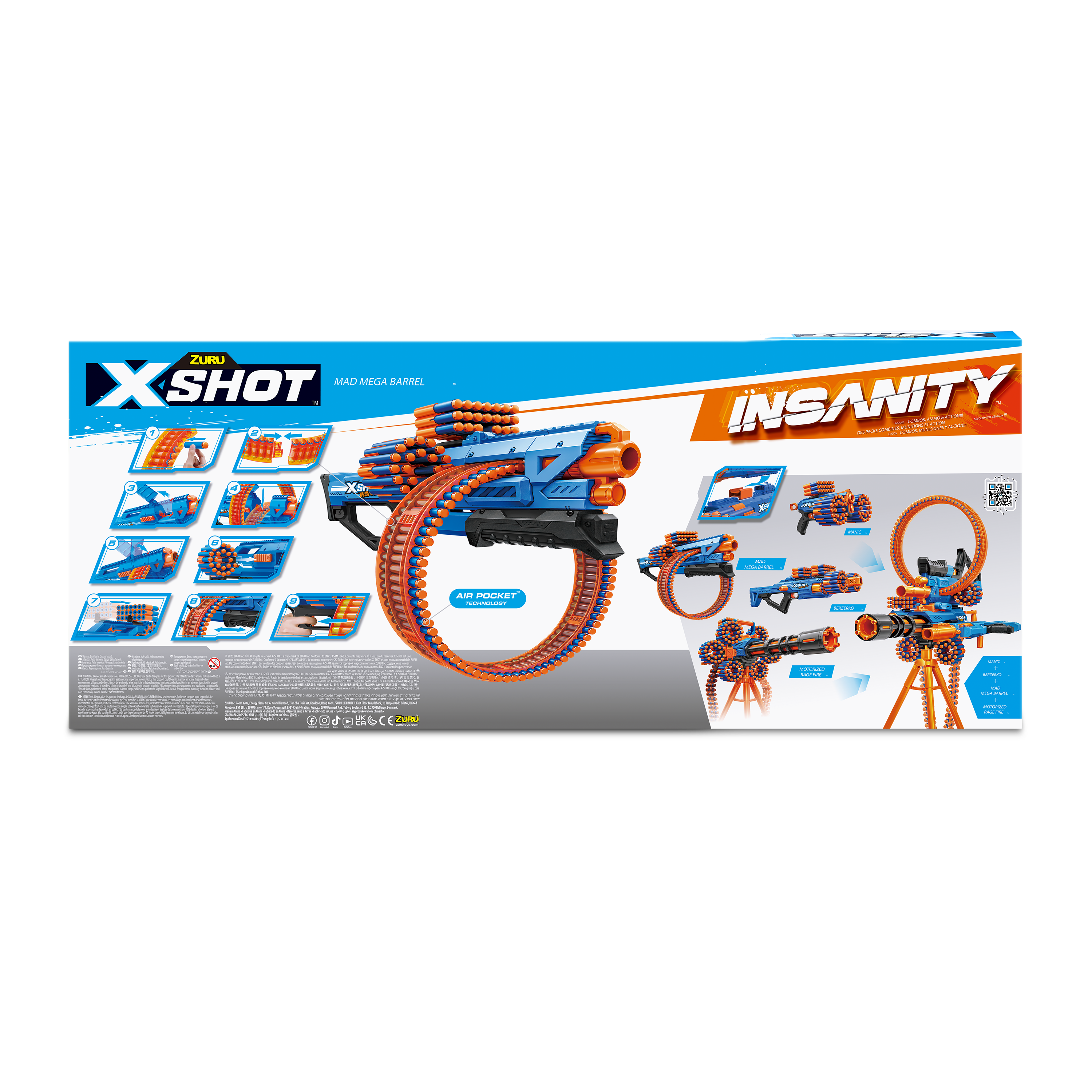 XSHOT Insanity Mad Mega Barrel Blaster, 72 Dart Capacity Toy Gun with Air Pocket Technology, Rapid-Fire Outdoor Blaster for Kids, Ages 3-5