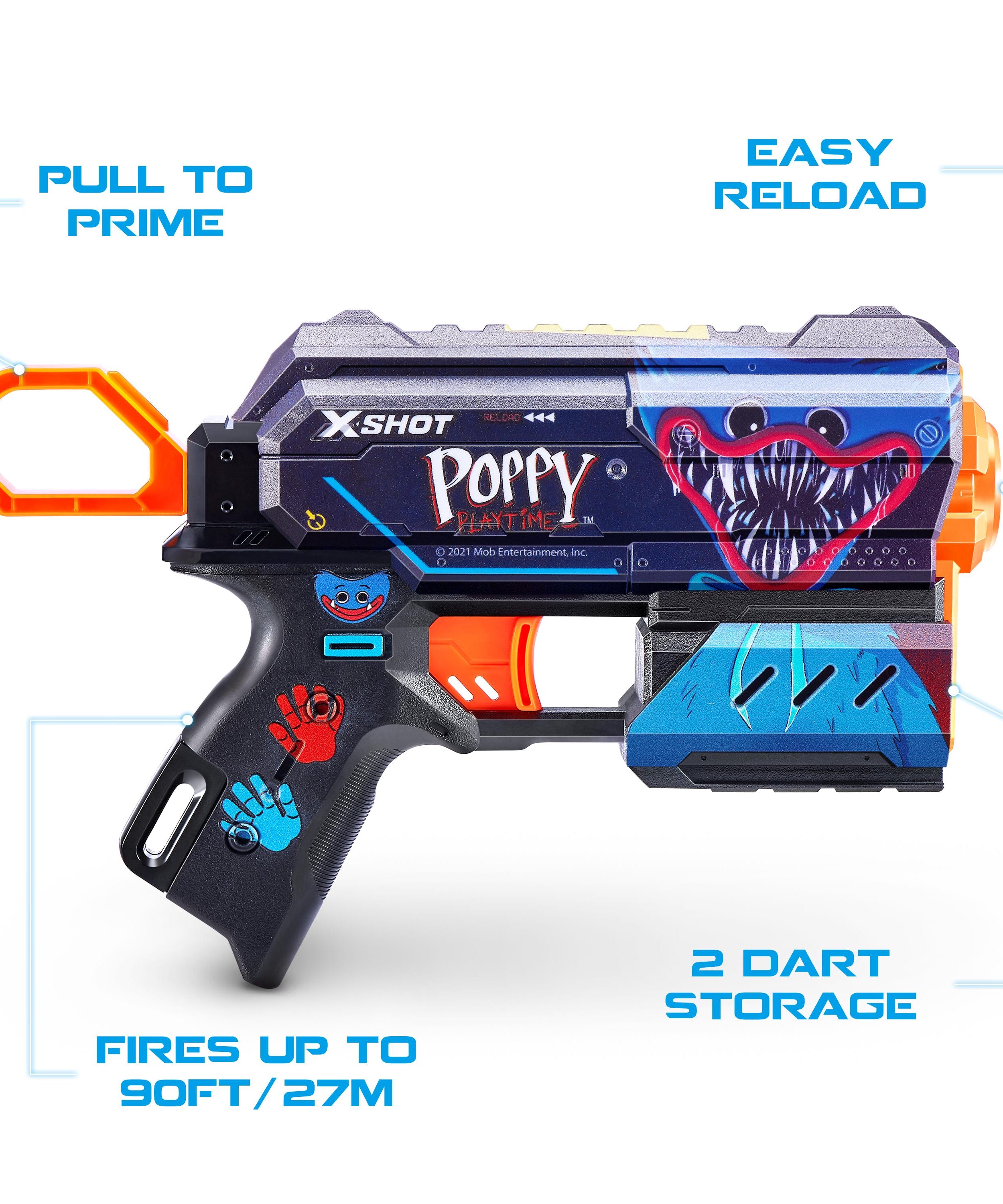 XSHOT Skins Flux, Poppy Playtime Jumpscare Edition (8 Darts), Foam Dart Blaster with Air Pocket Dart Technology, Shoots up to 27m, Collectible Toy Gun for Kids Ages 8+, Boys, Girls, Teens